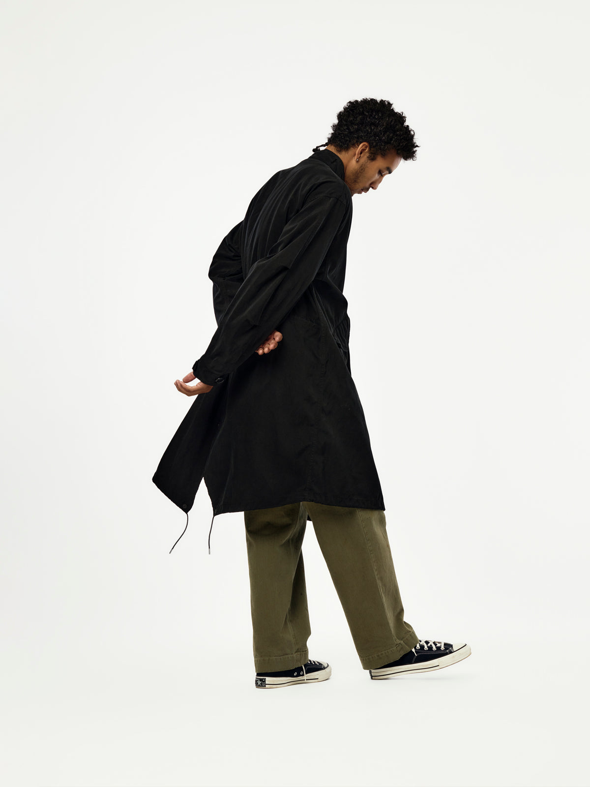 A.PRESSE Vintage Washed Silk Cotton M-65 Field Parka (Sis) (Black)