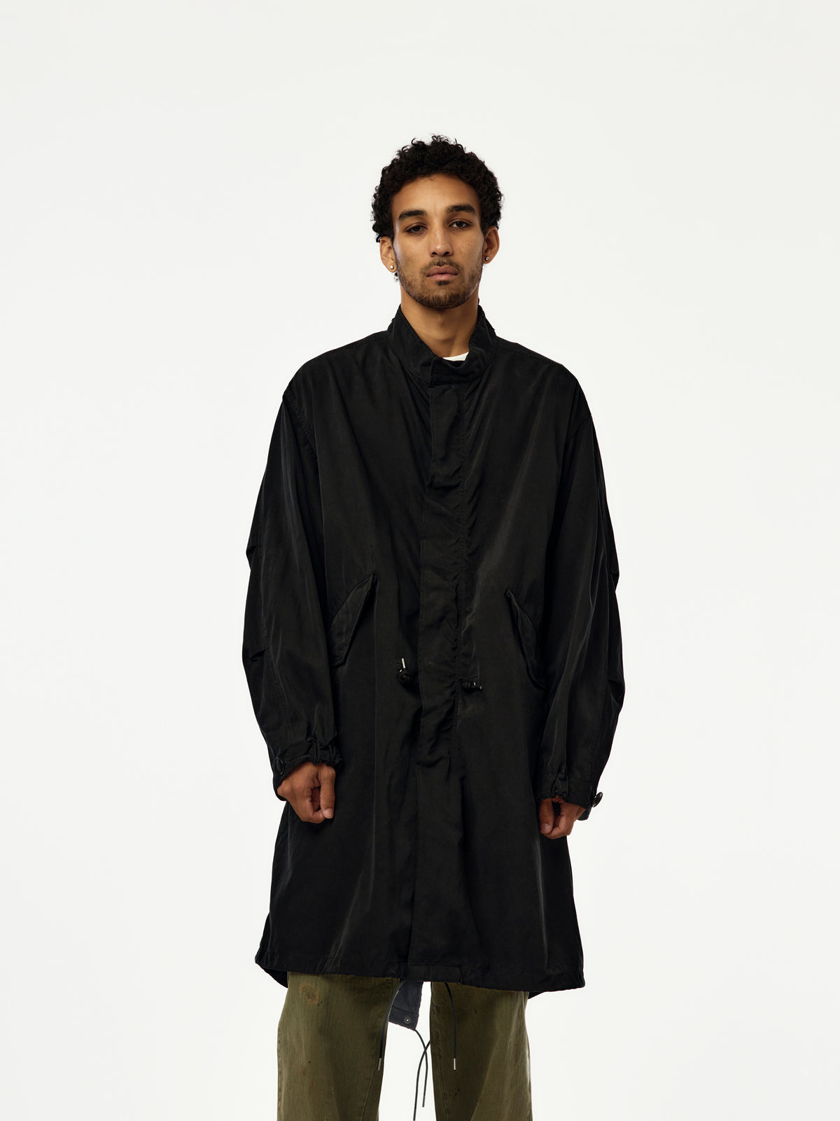 A.PRESSE Vintage Washed Silk Cotton M-65 Field Parka (Sis) (Black)