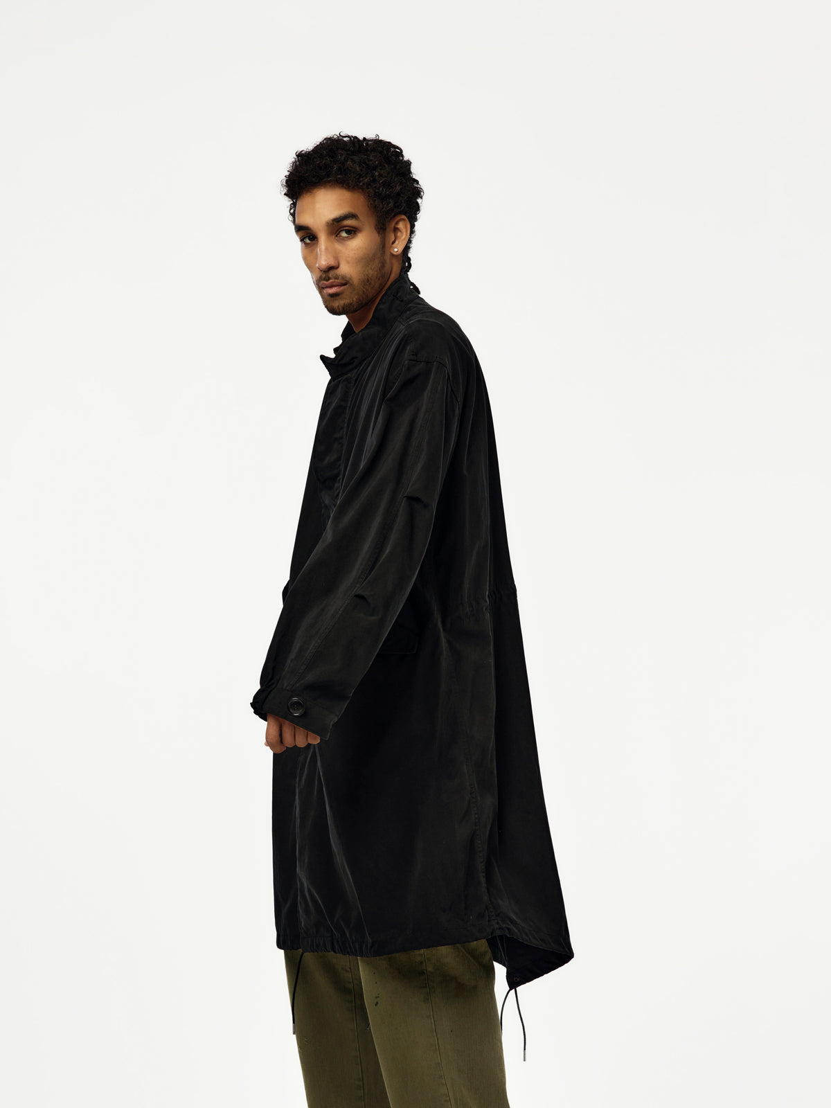 A.PRESSE Vintage Washed Silk Cotton M-65 Field Parka (Sis) (Black)