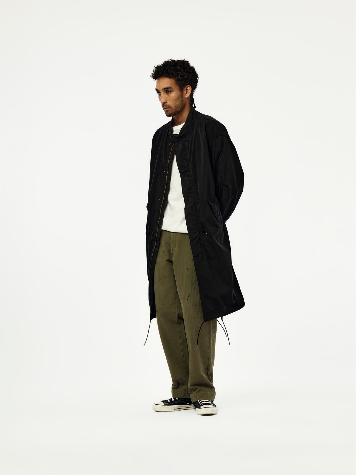 A.PRESSE Vintage Washed Silk Cotton M-65 Field Parka (Sis) (Black)