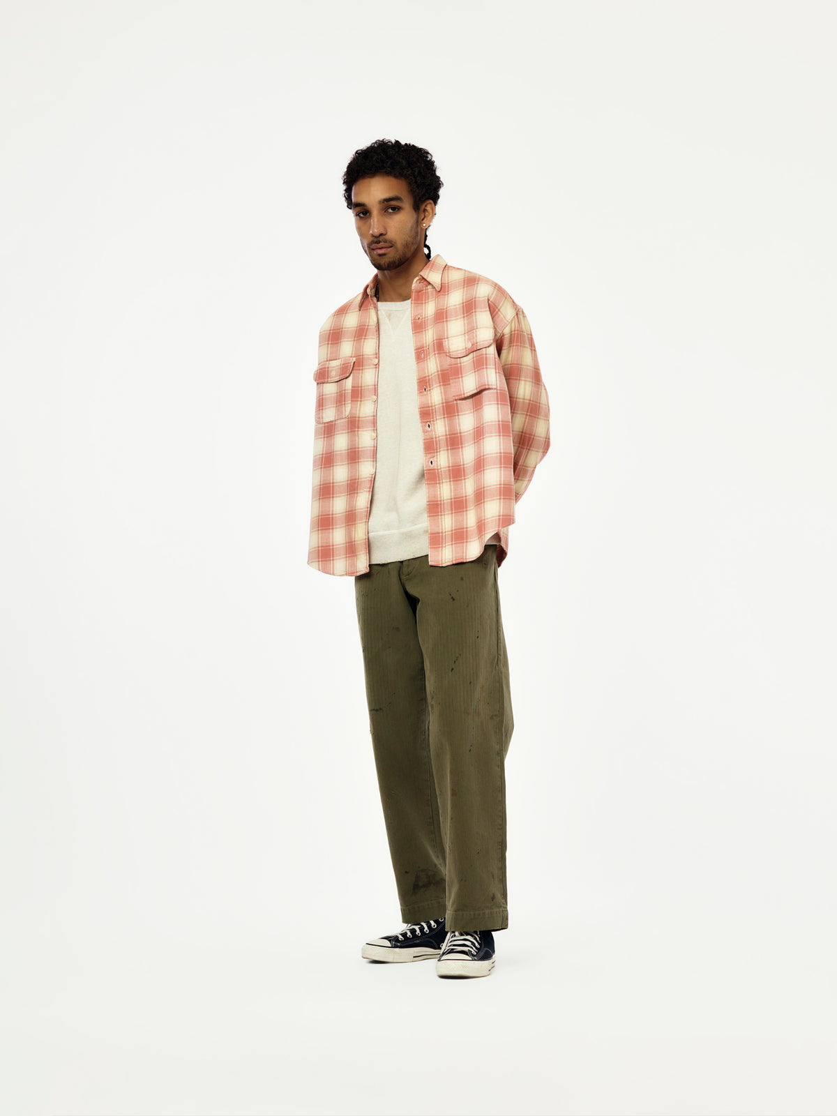 Repaired Cig Pocket Shirt (Pink/O.White/Gray)
