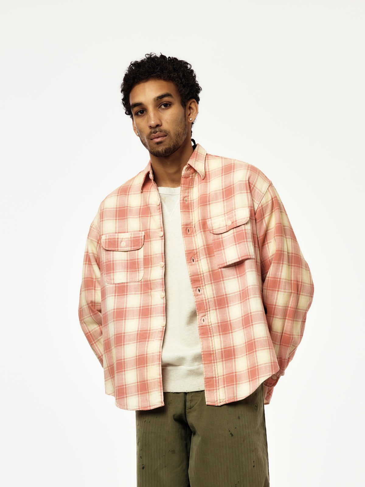 Repaired Cig Pocket Shirt (Pink/O.White/Gray)