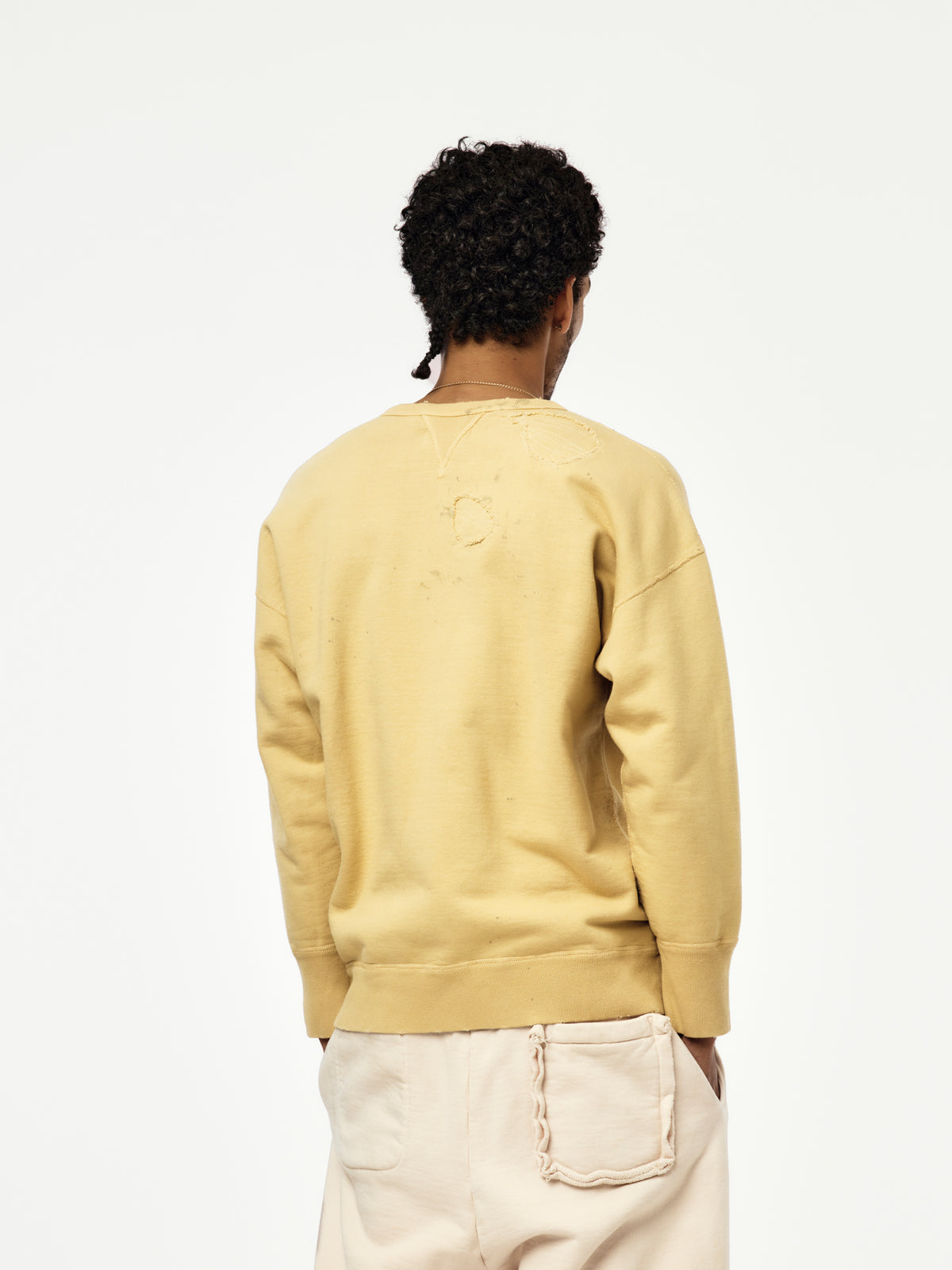 Repaired Faded Double V Sweatshirt (Khaki Yellow)