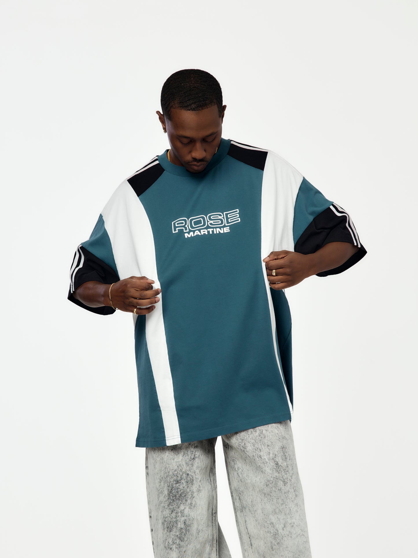 Oversized Panelled T-Shirt (Blue)