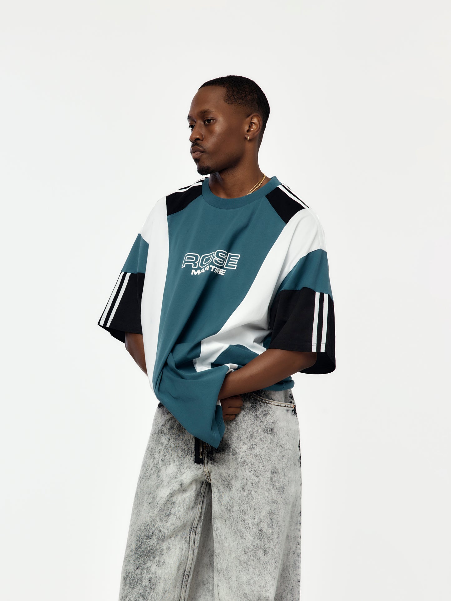 Oversized Panelled T-Shirt (Blue)