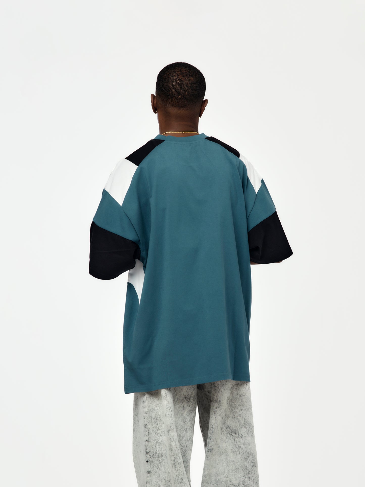 Oversized Panelled T-Shirt (Blue)