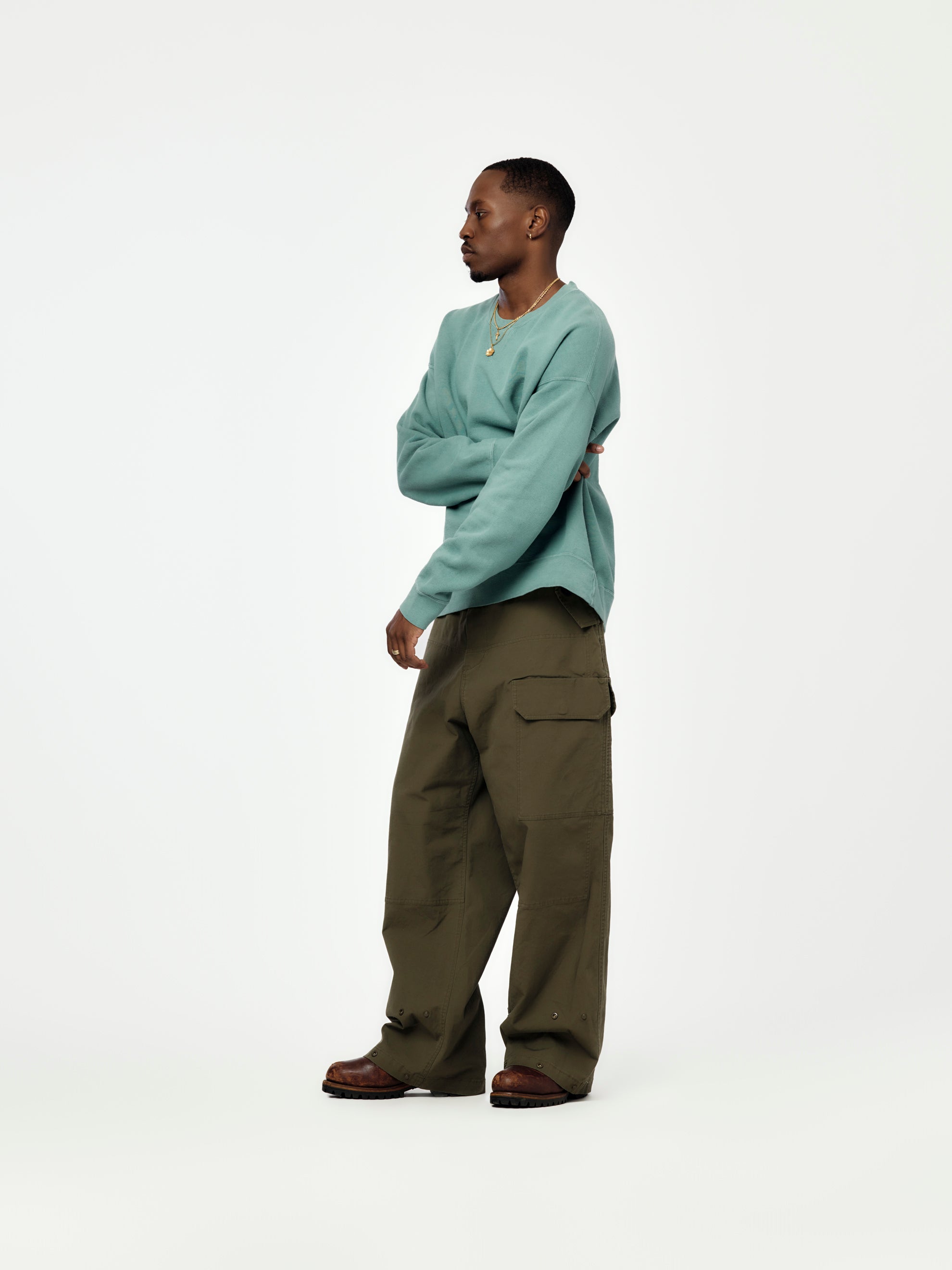 Visvim JUMBO SB SWEAT L/S DMGD (Green) - UNION LOS ANGELES