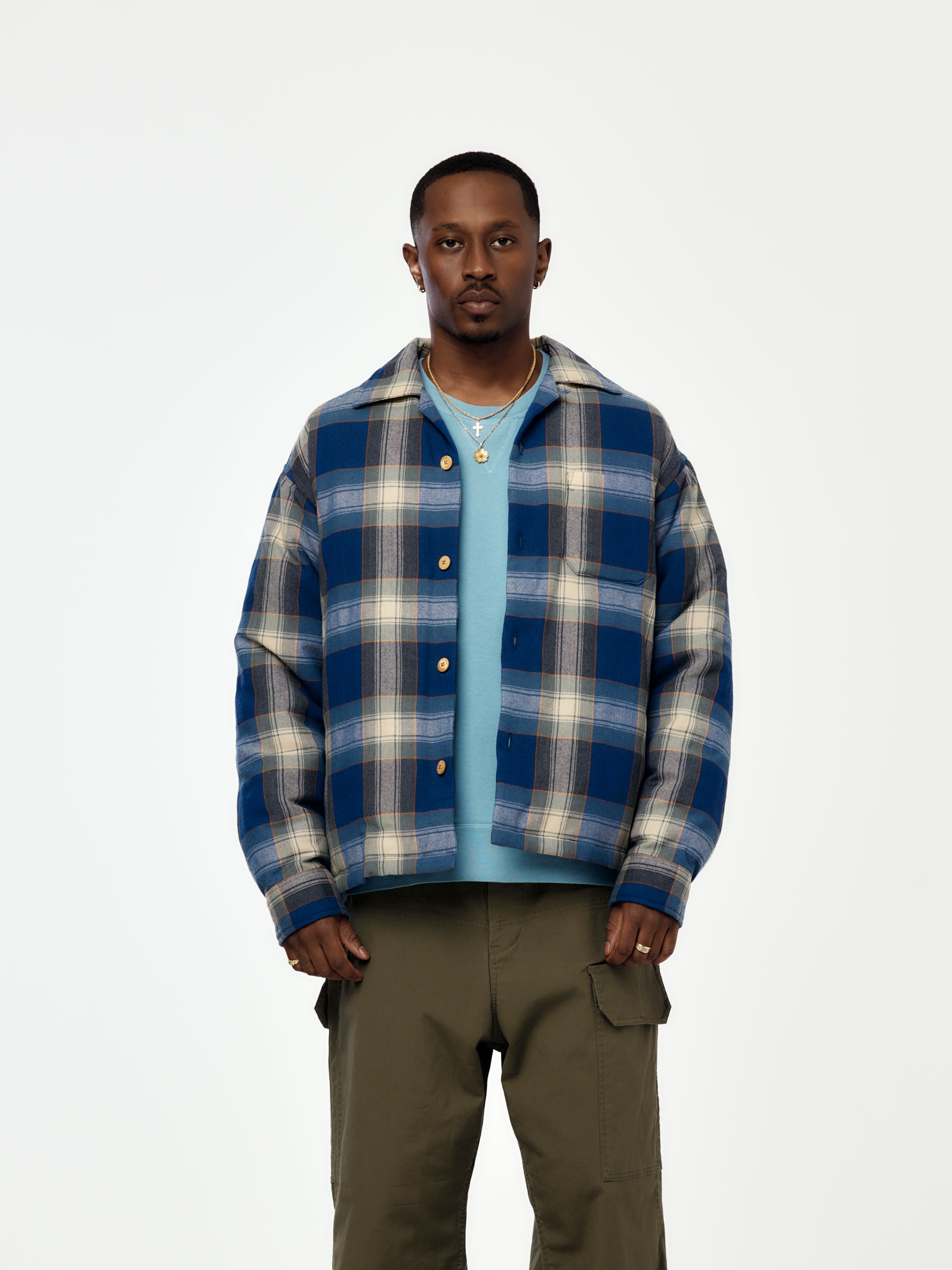 Visvim KEESEY CHECK DOWN JACKET (Blue) - UNION LOS ANGELES