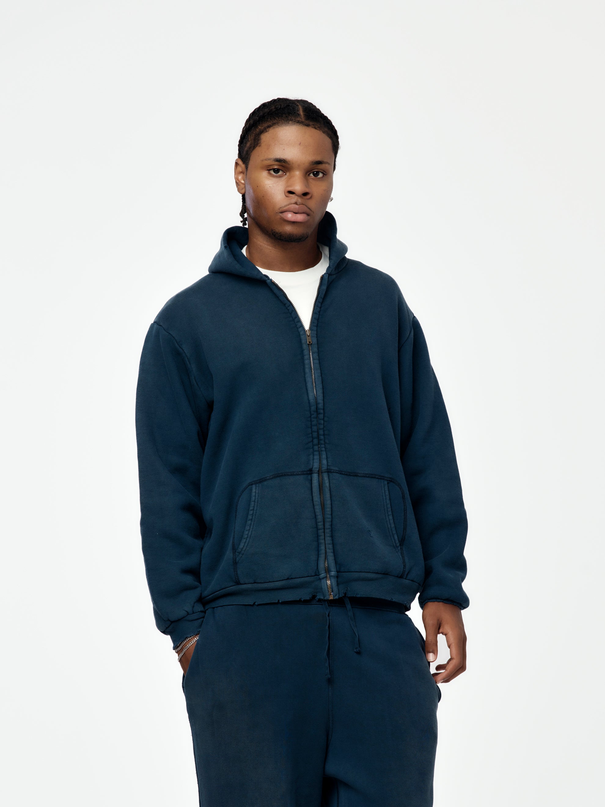 A.PRESSE Vintage Zip Sweat Hoodie (Navy) - UNION LOS ANGELES