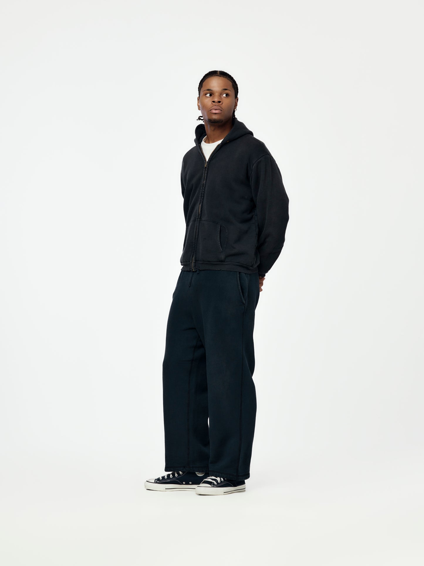 Vintage Zip Sweat Hoodie (Black)