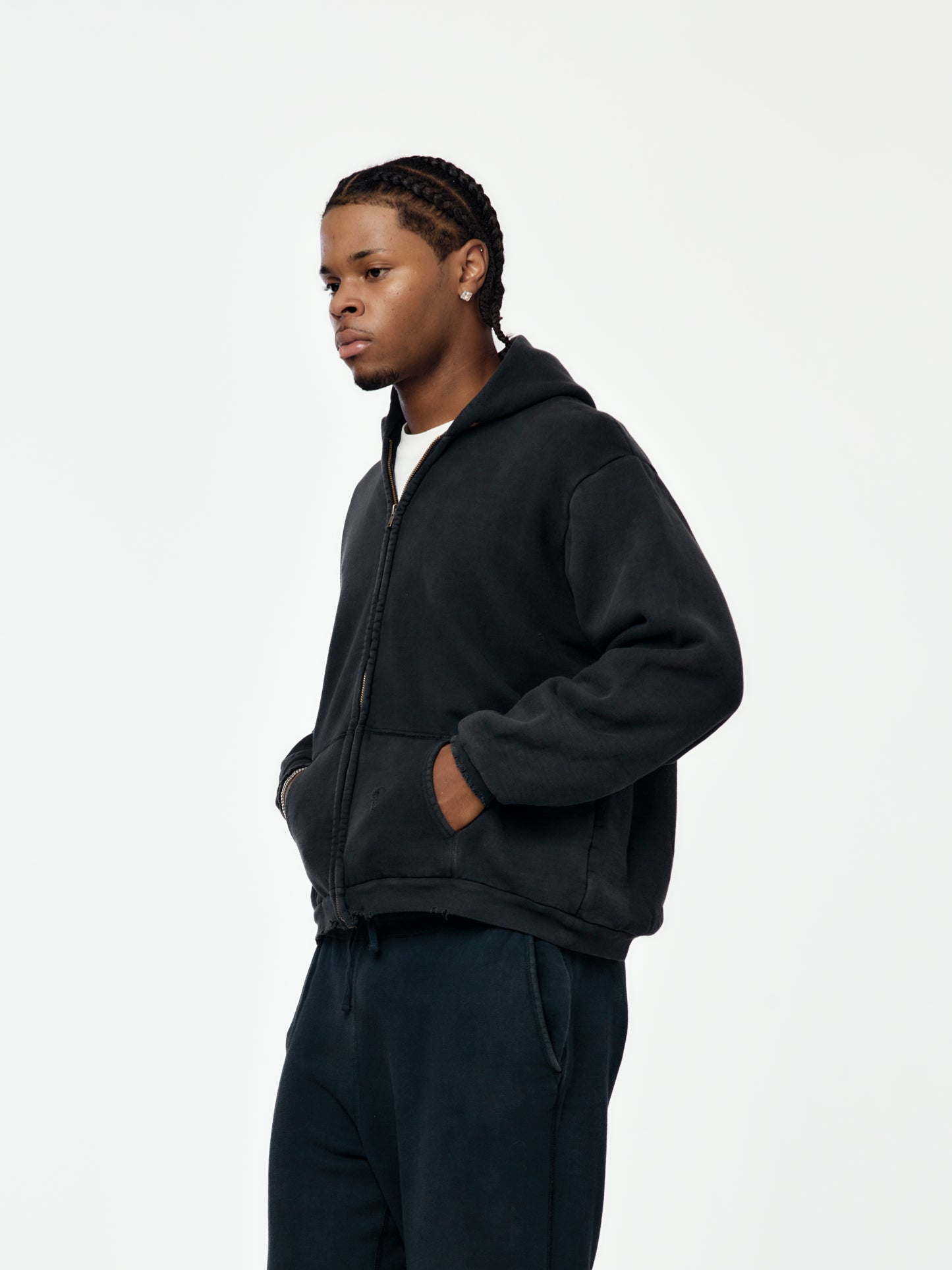 Vintage Zip Sweat Hoodie (Black)