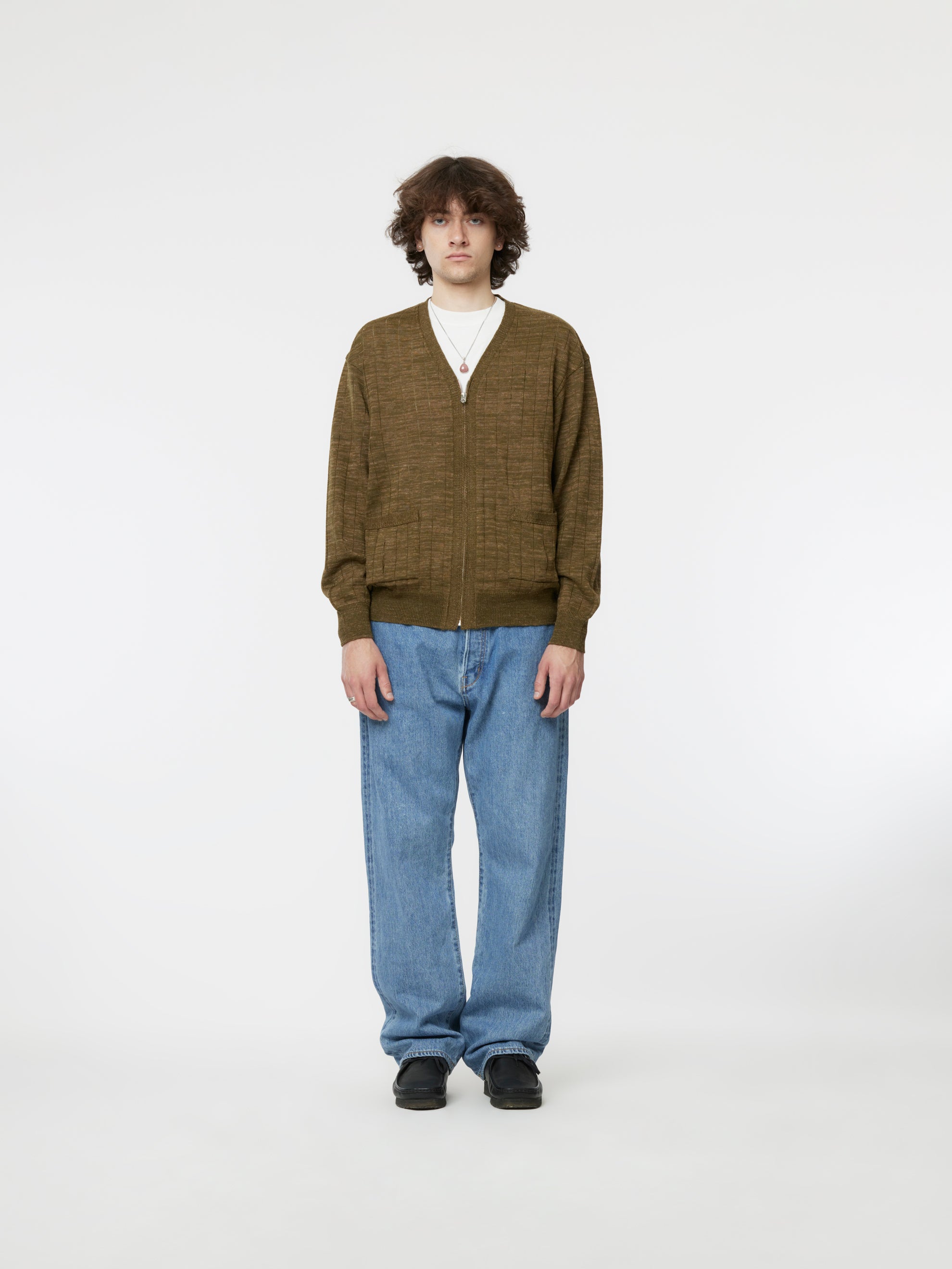Knit Zip Cardigan (Olive)