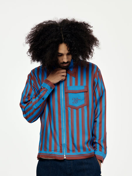 Wales Bonner Breeze Zip Shirt (Red/Blue) - UNION LOS ANGELES