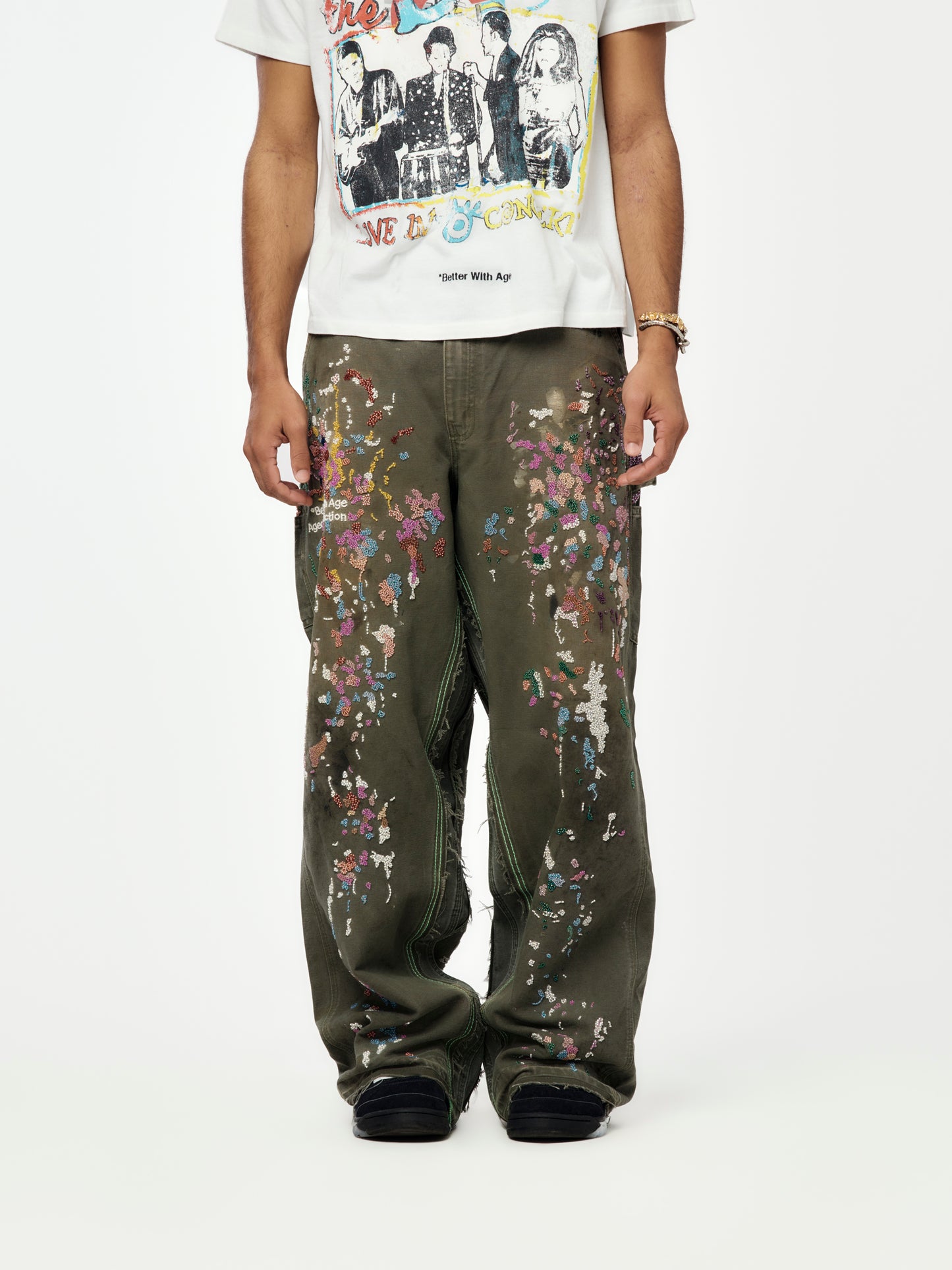 Painter's Hand-Beaded Double-Wide Trouser (Multi)