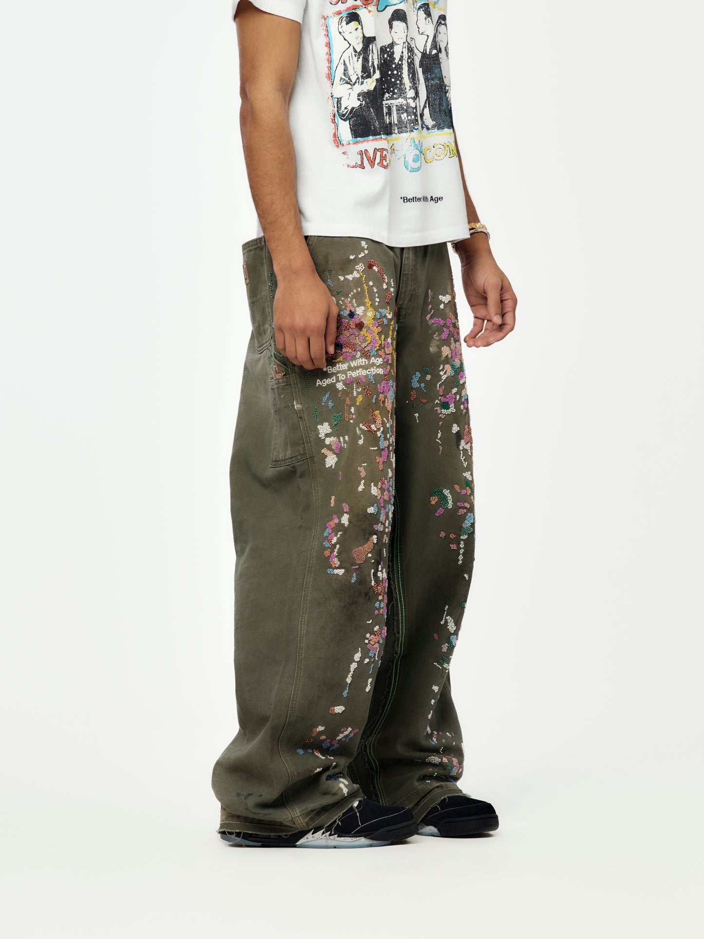 Painter's Hand-Beaded Double-Wide Trouser (Multi)