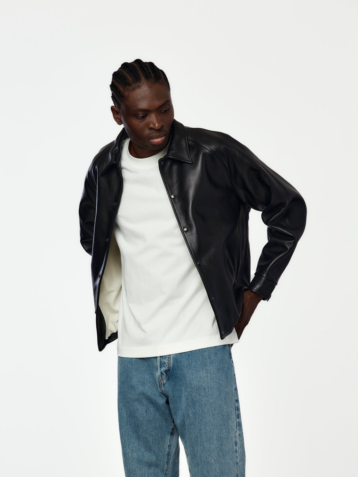 Leather Coach Jacket(Black)