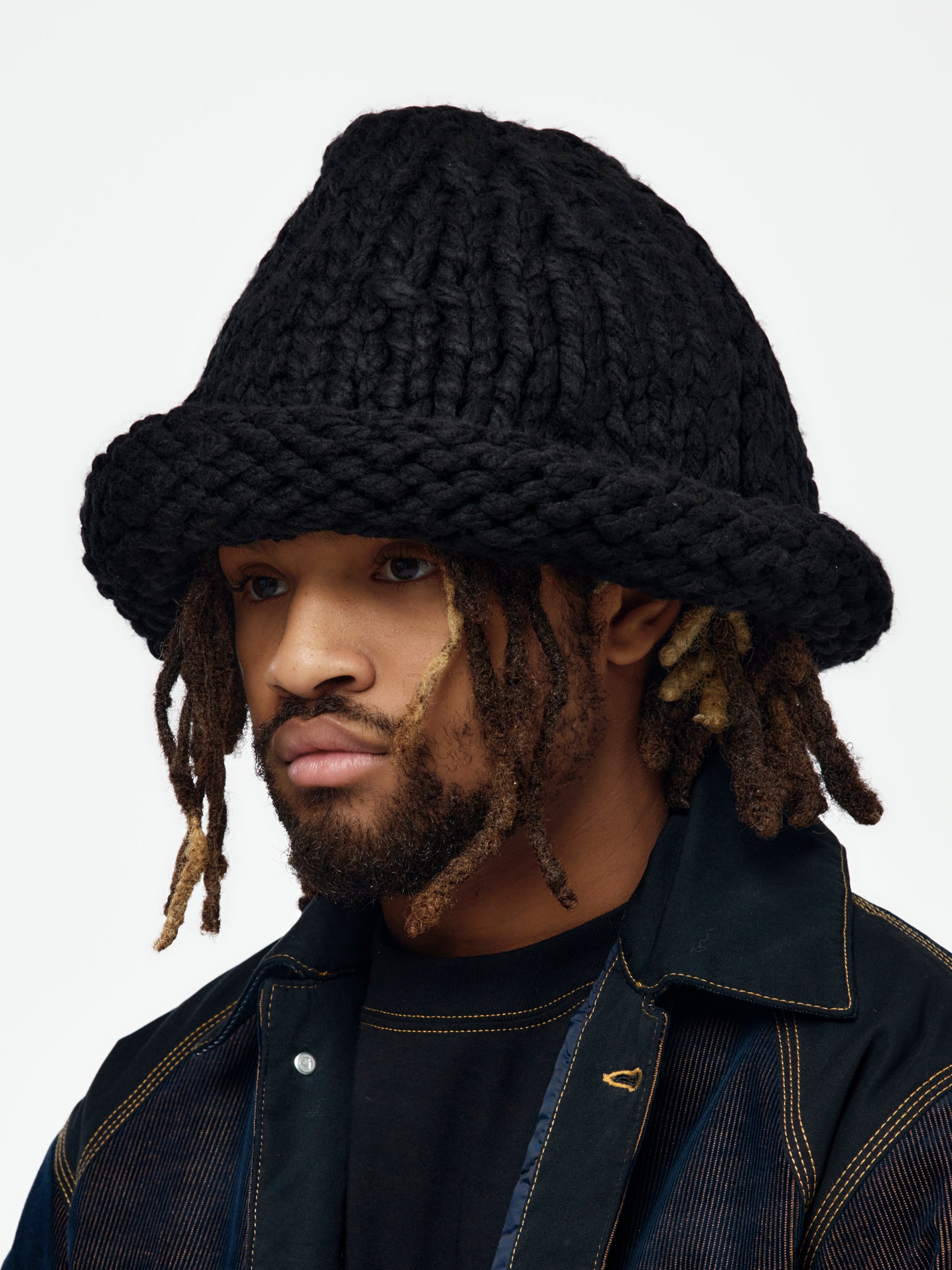※*読様 Nicholas Daley Knitted Hat ブラック Nicholas Daley HAND KNITTED REBEL HAT (BLACK) - UNION LOS ANGELES