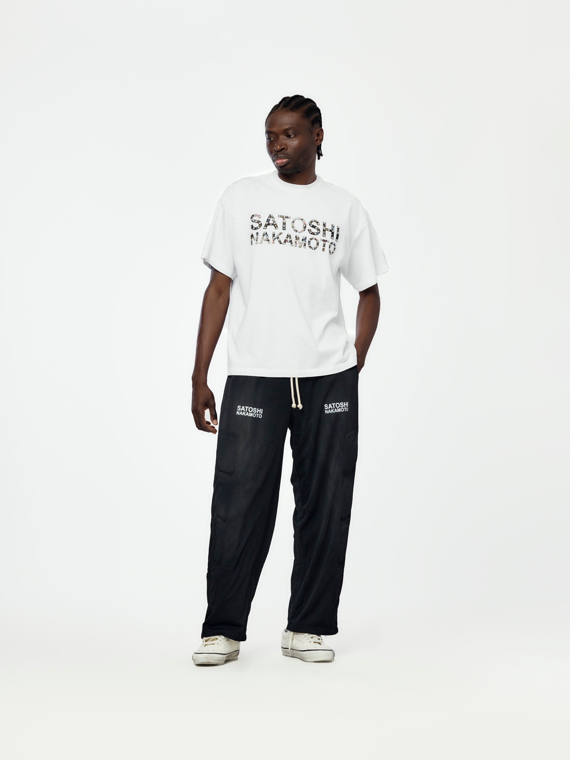 Satoshi Nakamoto Pearl Studded Logo Tee (White) - UNION LOS ANGELES