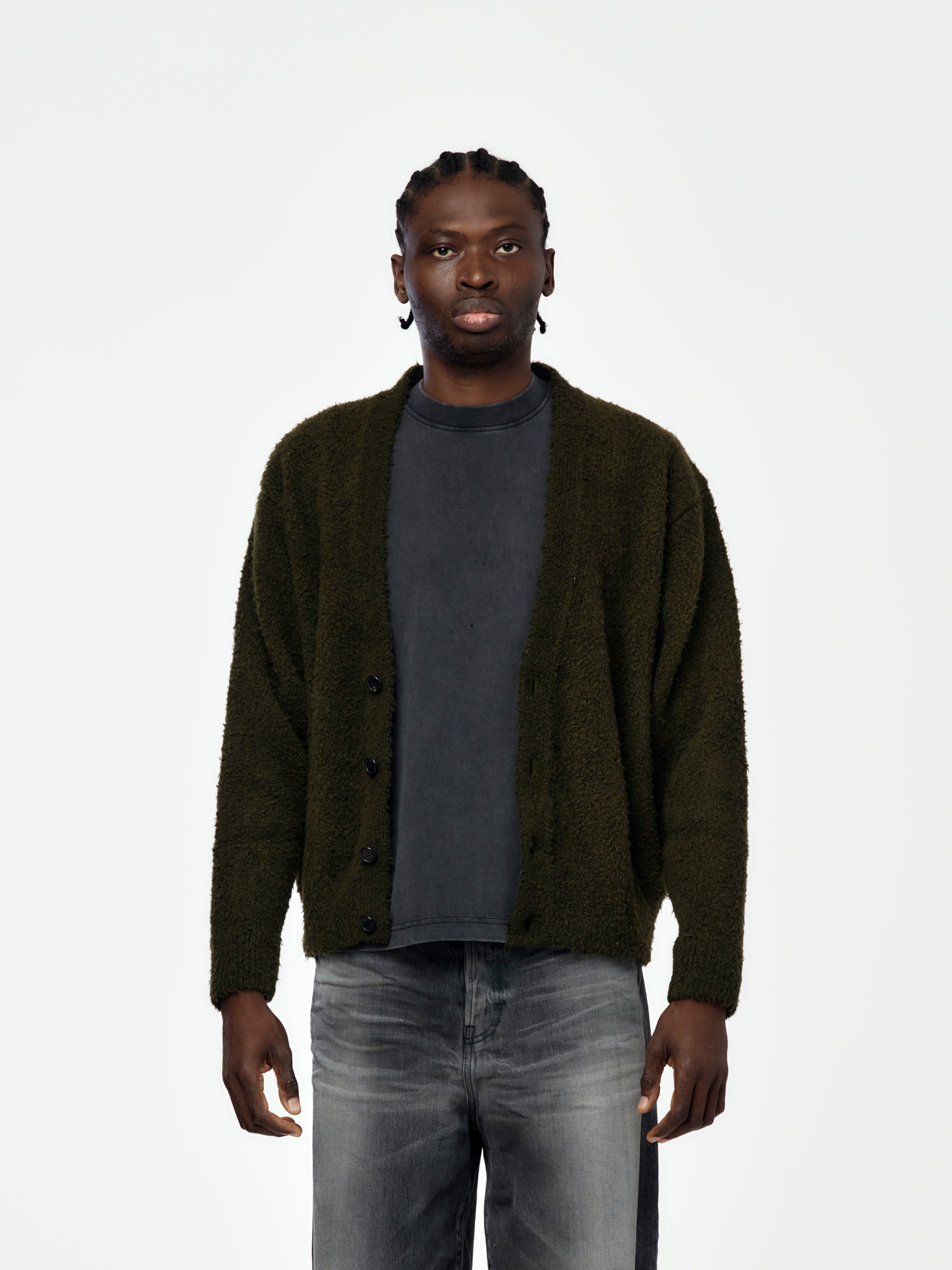 A.PRESSE Cashmere Mole Yarn Cardigan (Khaki) - UNION LOS ANGELES