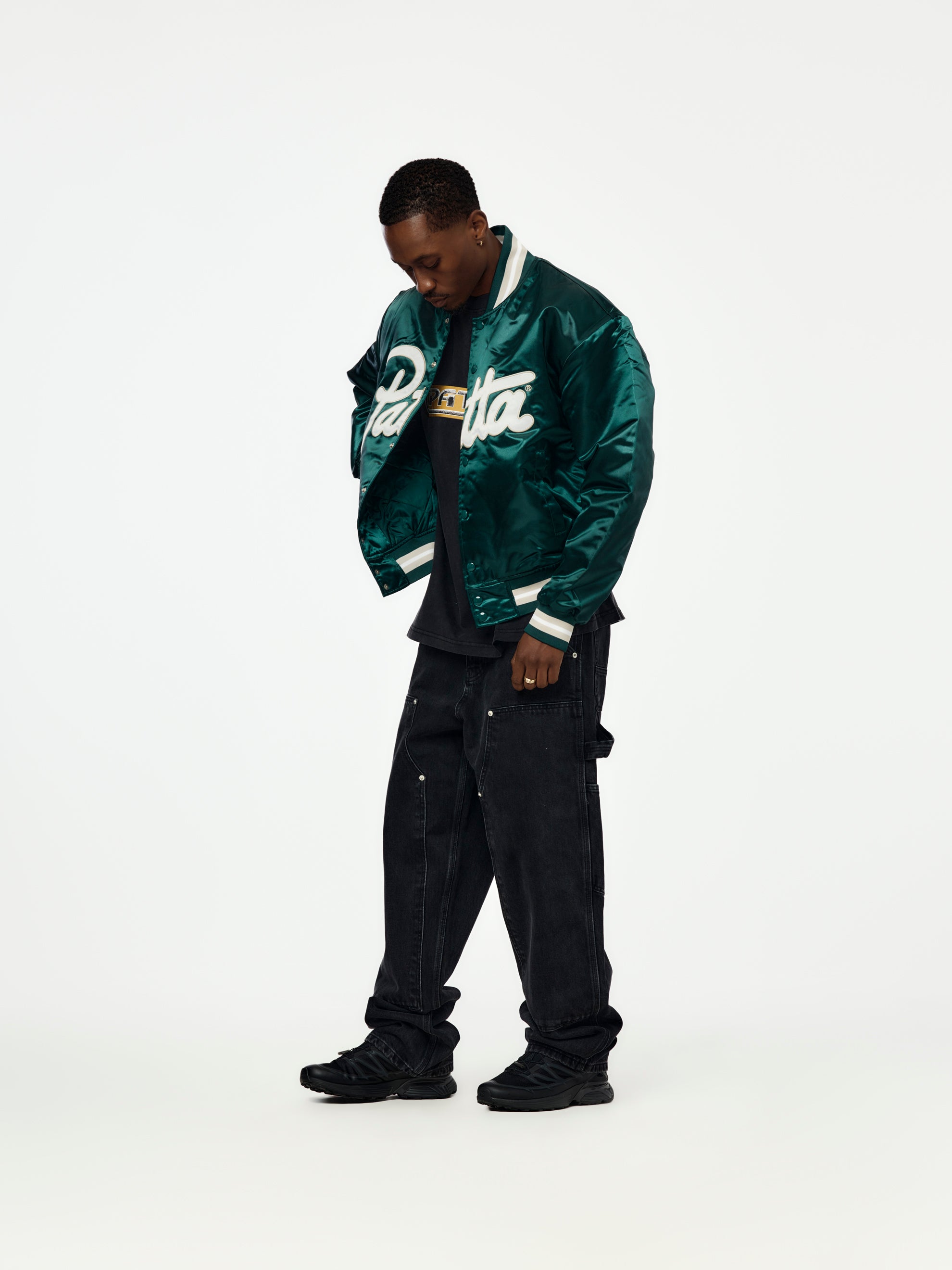 Patta Patta Script Logo Satin Varsity Jacket (Bistro Green