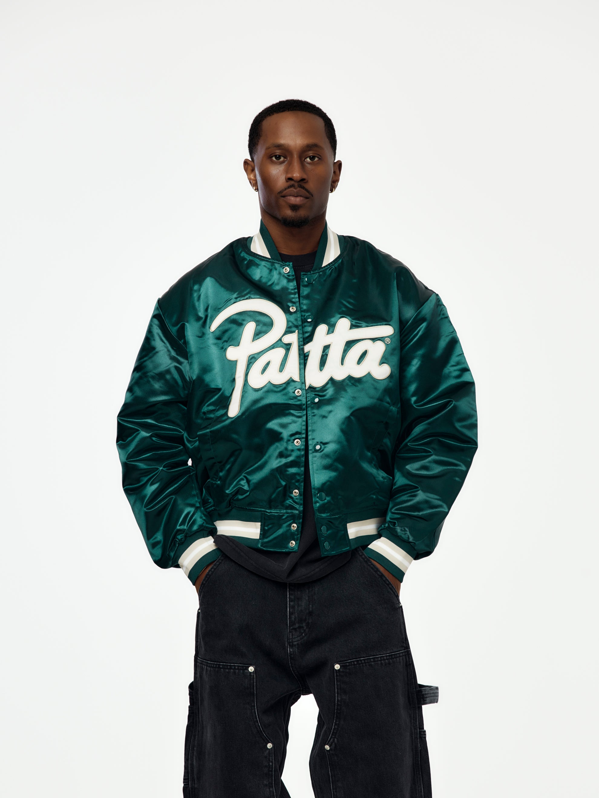 ジャケット・アウター PATTA / Script Logo Satin Varsity Jacket Patta Patta Script Logo Satin Varsity Jacket (Bistro Green