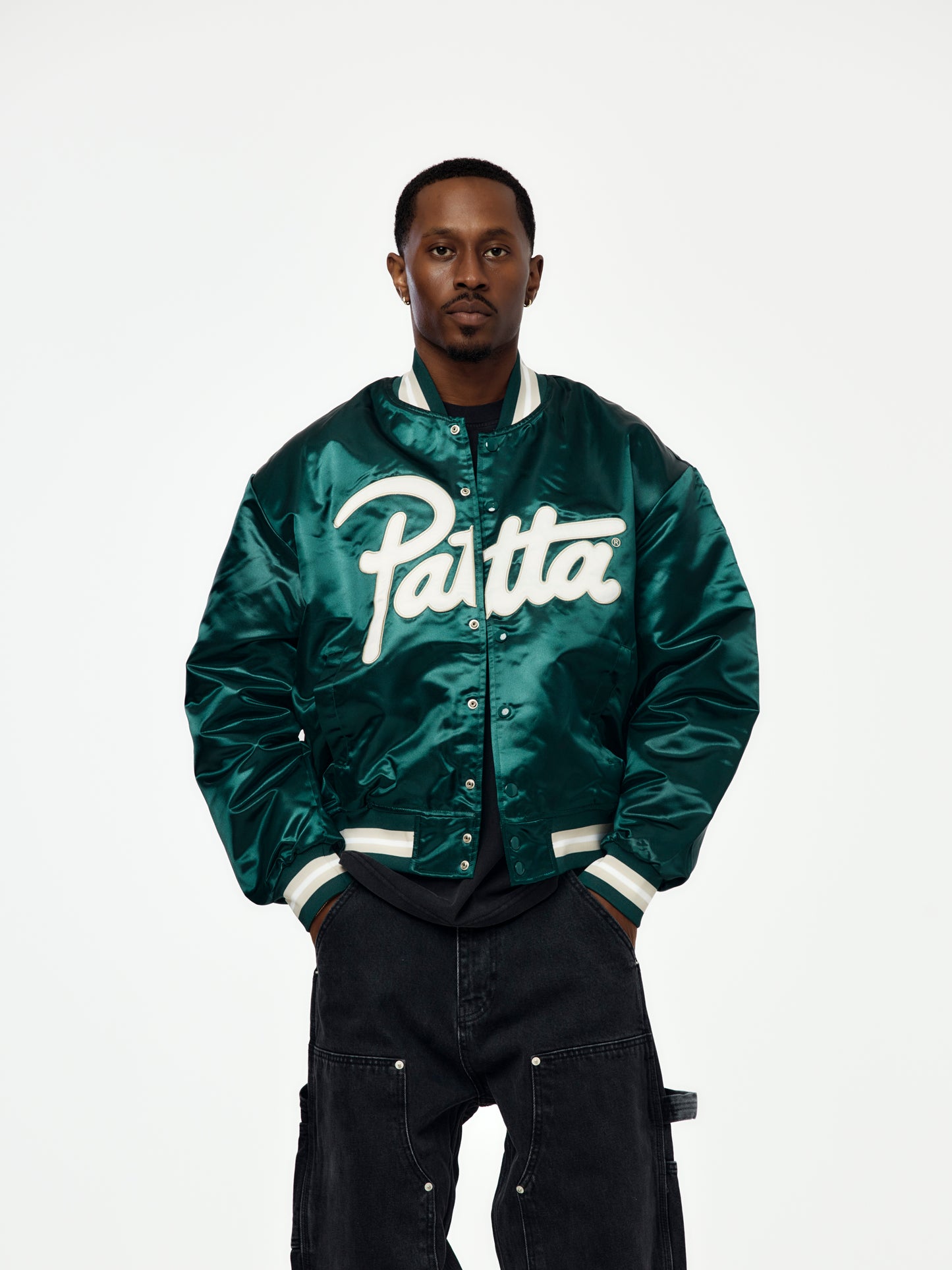 Patta Script Logo Satin Varsity Jacket (Bistro Green)