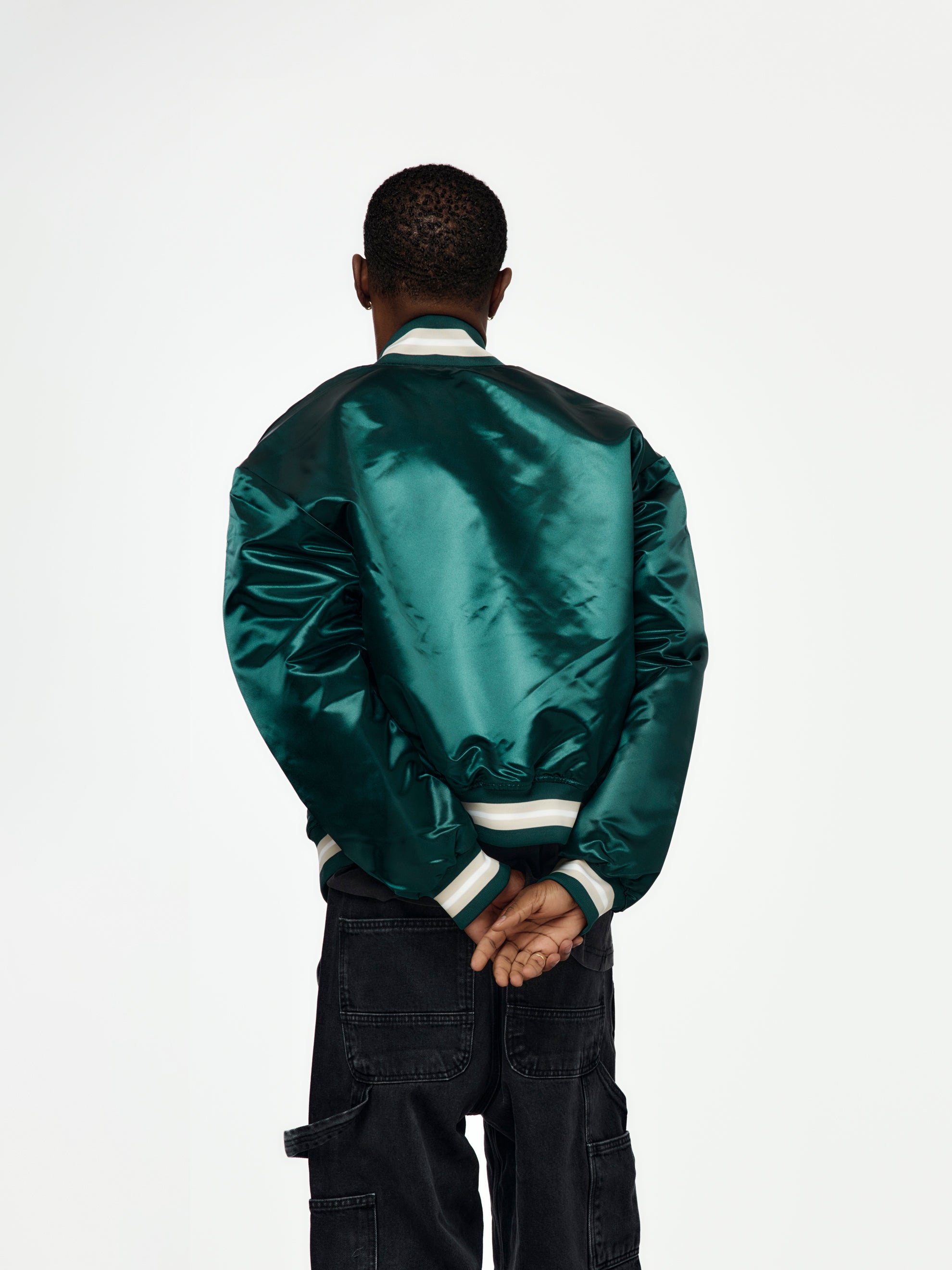 Patta Patta Script Logo Satin Varsity Jacket (Bistro Green