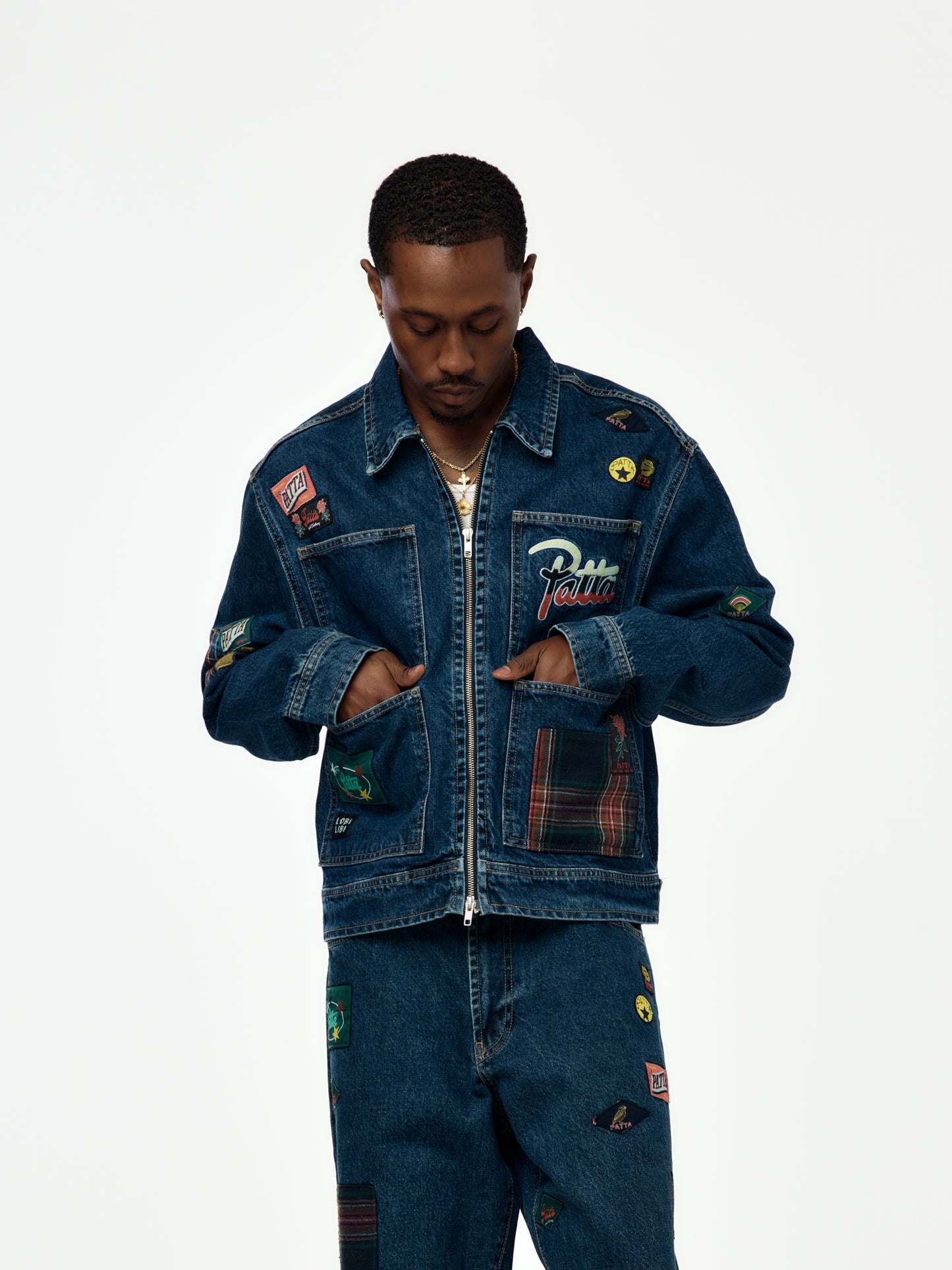 Patta Whole Lotta Labels Denim Jacket (Light Blue Denim)