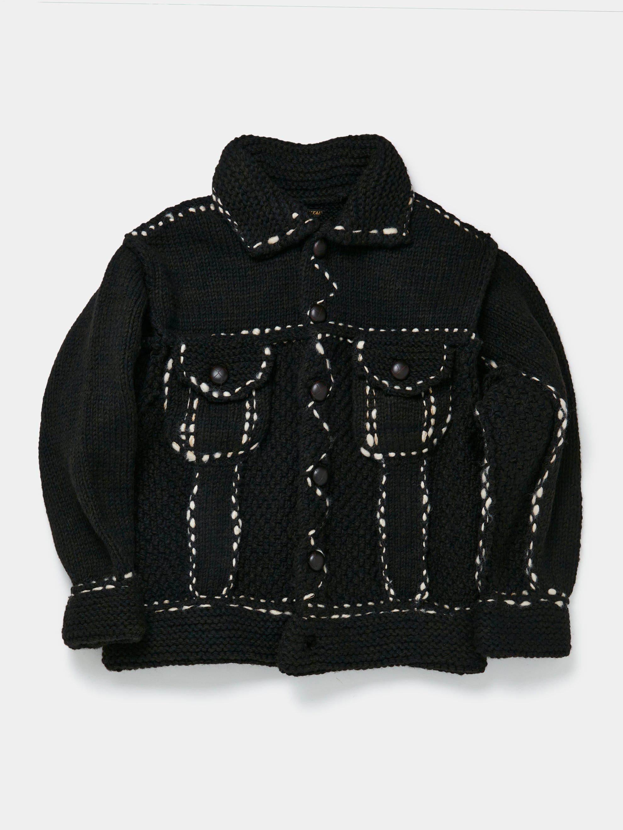 Wool Hand Knit Cowichan G-Jacket (Black)