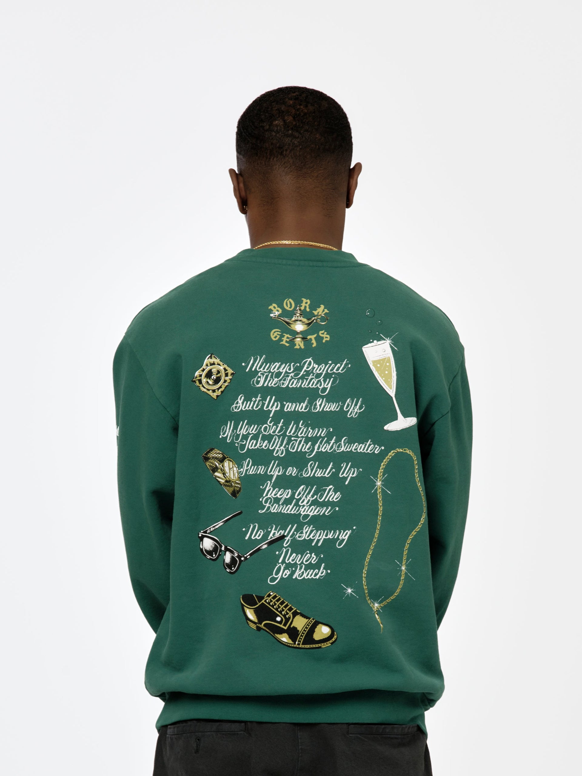 Born x Raised BXR + UNION GENTS OF DESIRE RULES CREWNECK (Emerald 