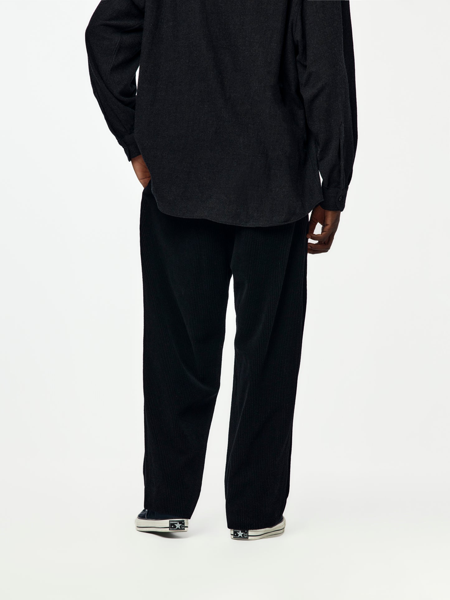 Wool Corduroy Wide Tapered Trousers (Black) SIS