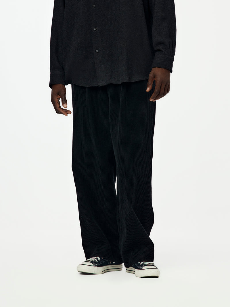 Wool Corduroy Wide Tapered Trousers (Black) SIS