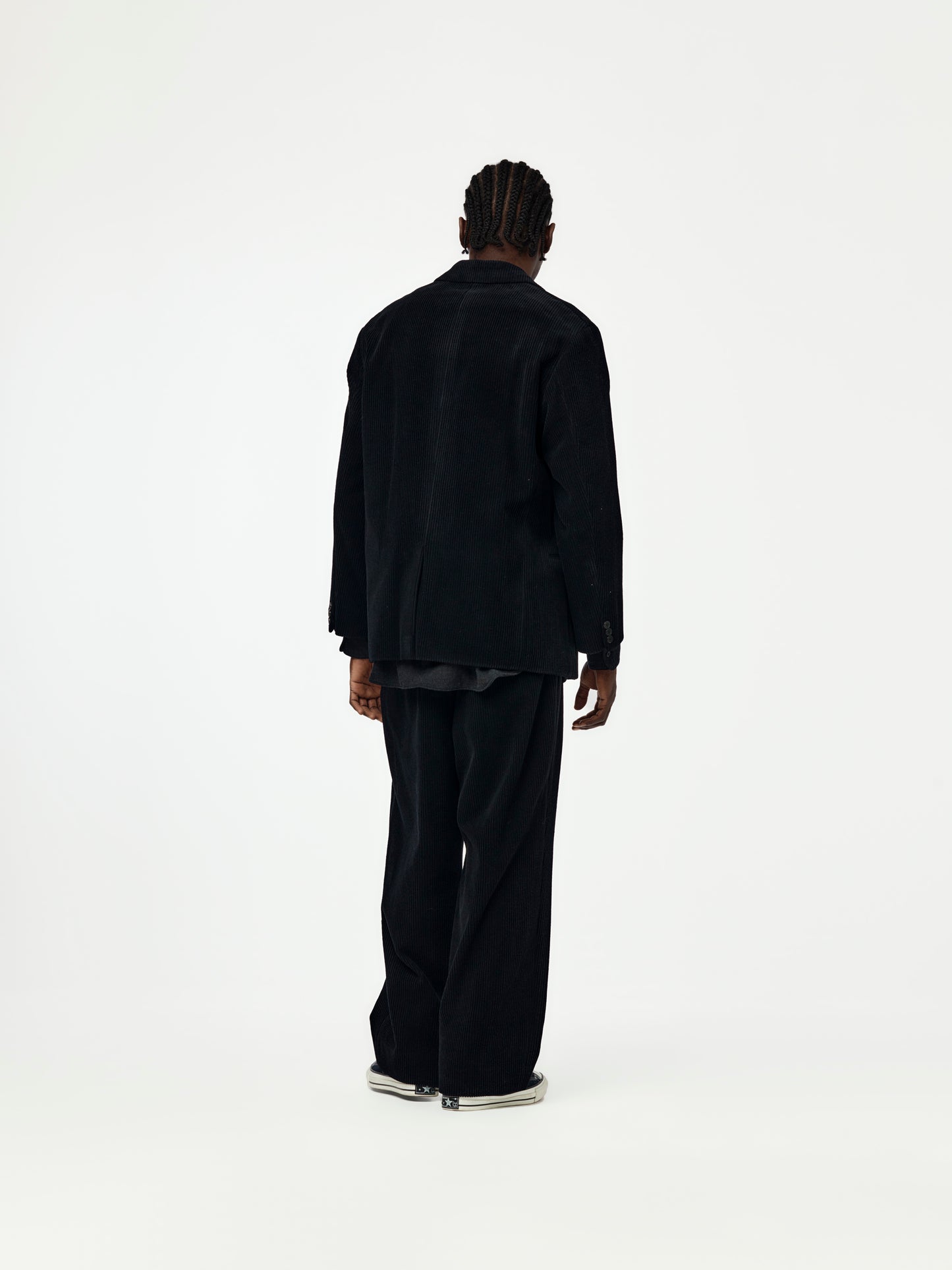 Wool Corduroy Wide Tapered Trousers (Black) SIS