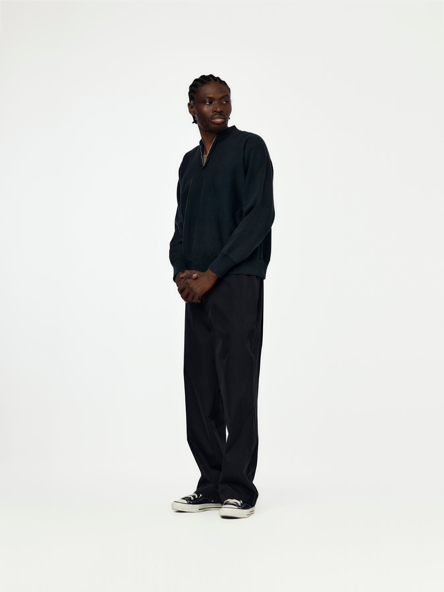 Vintage Half Zip Rib Collar Sweatshirt (Black) SIS