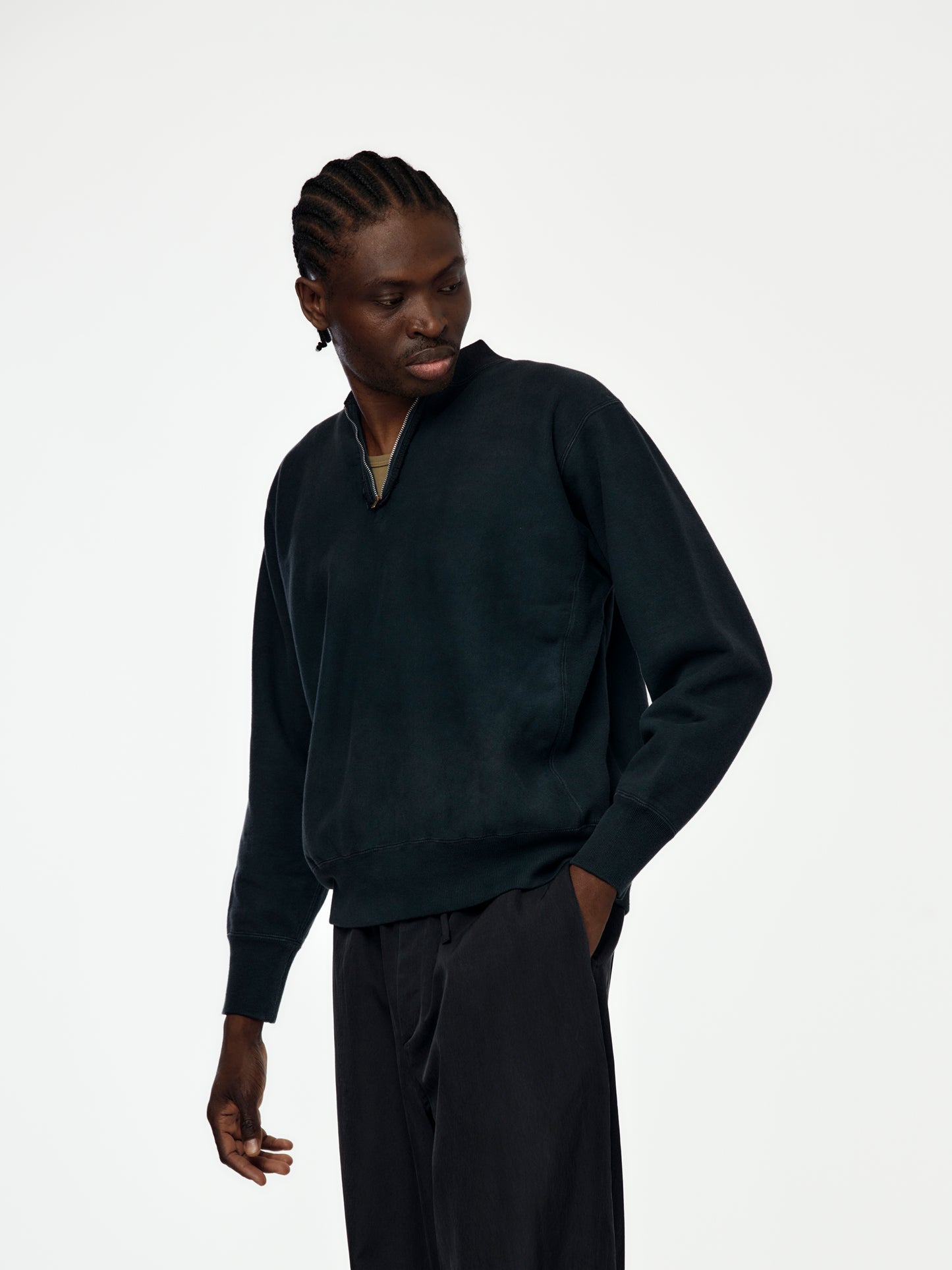Vintage Half Zip Rib Collar Sweatshirt (Black) SIS