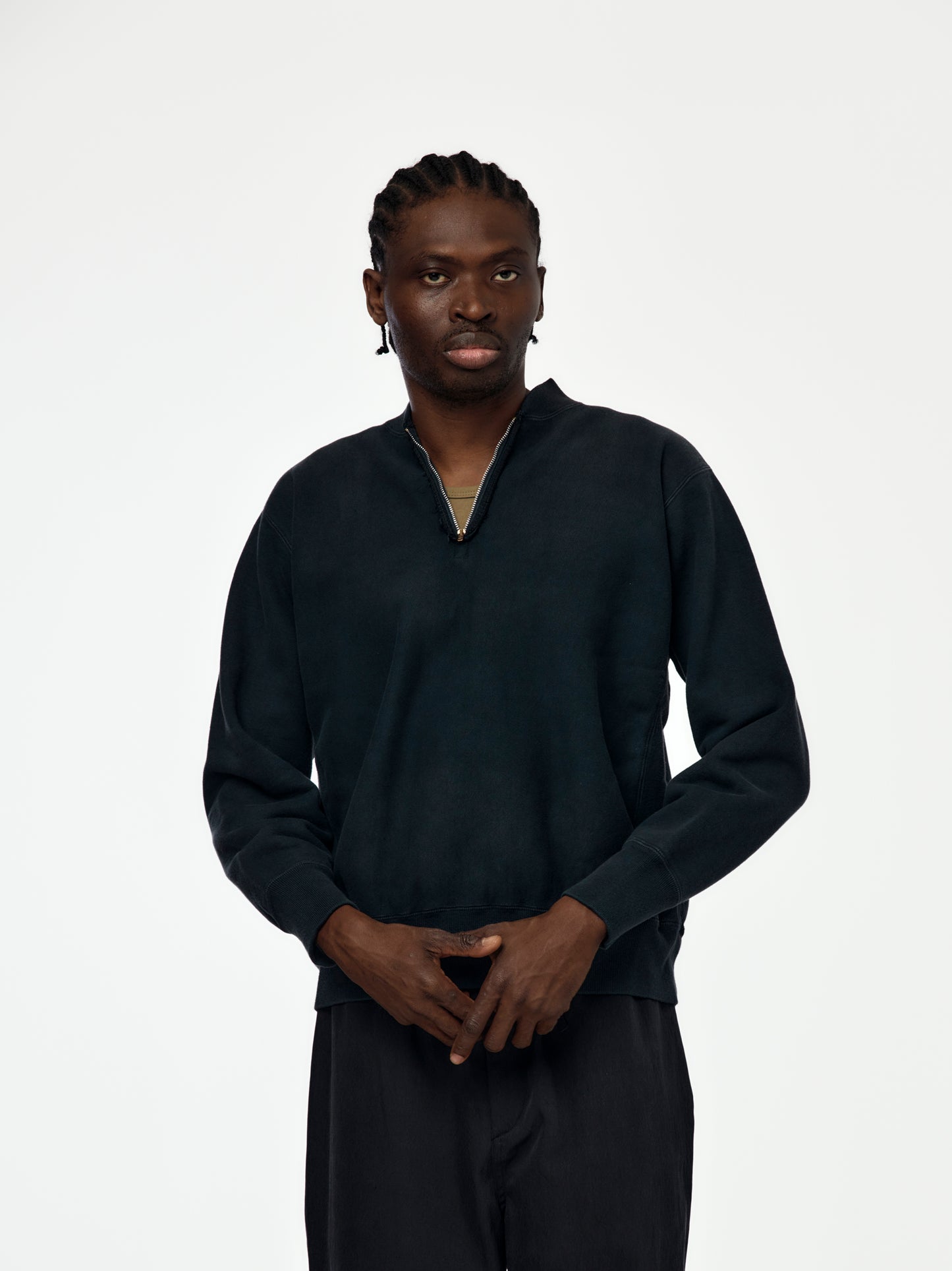 Vintage Half Zip Rib Collar Sweatshirt (Black) SIS
