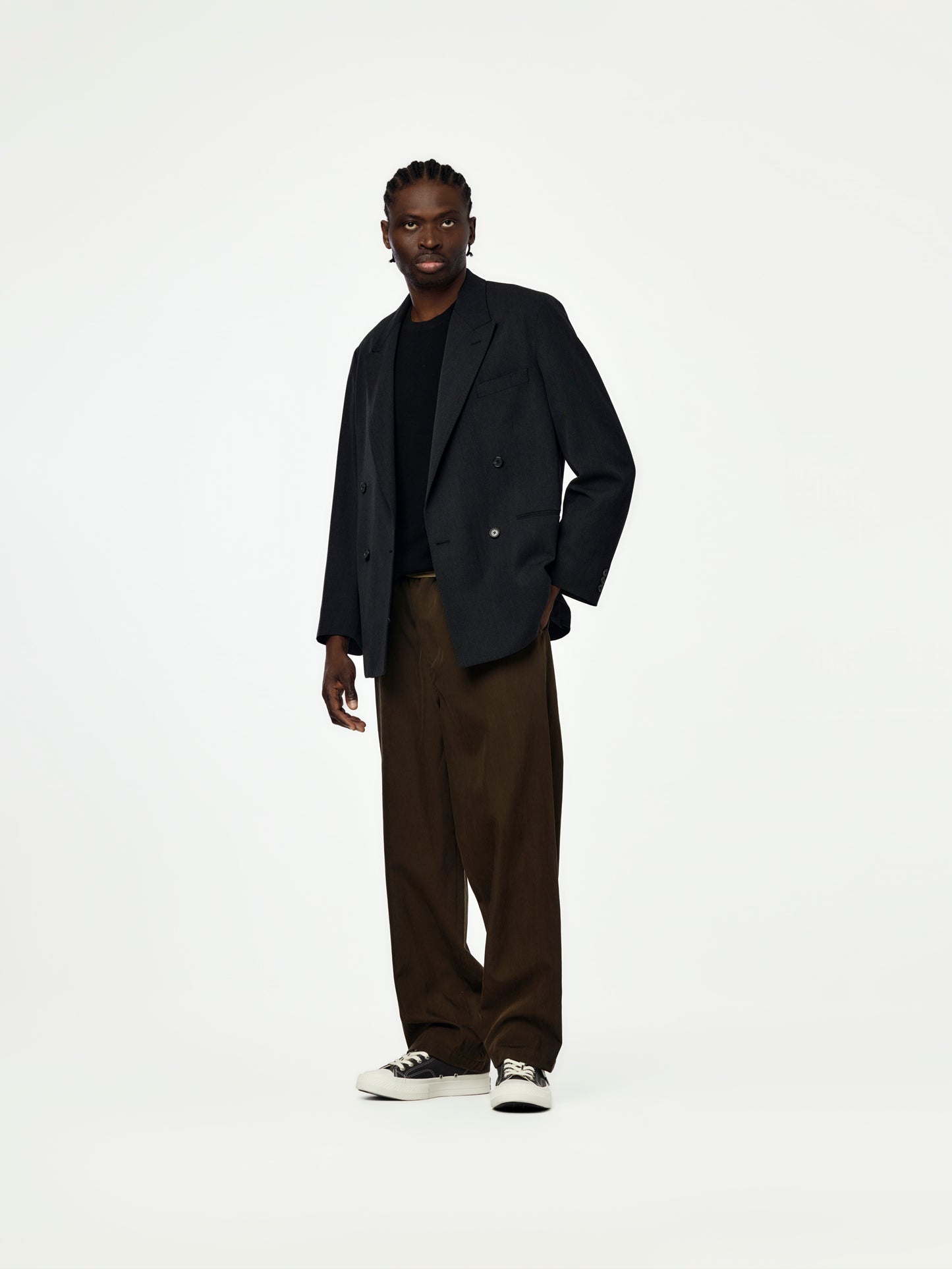 Wool Double Breasted Jacket (Charcoal) SIS