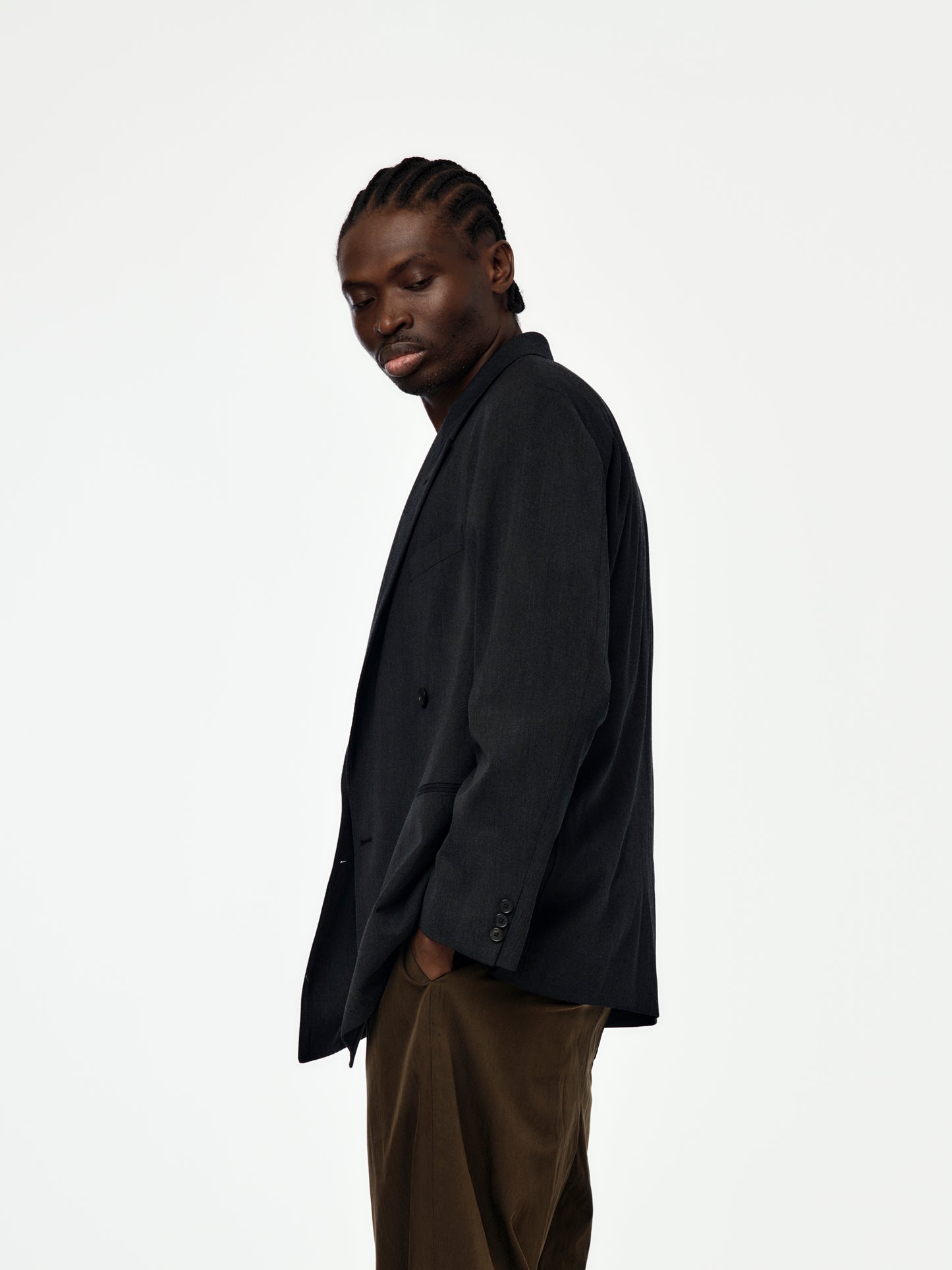 Wool Double Breasted Jacket (Charcoal) SIS