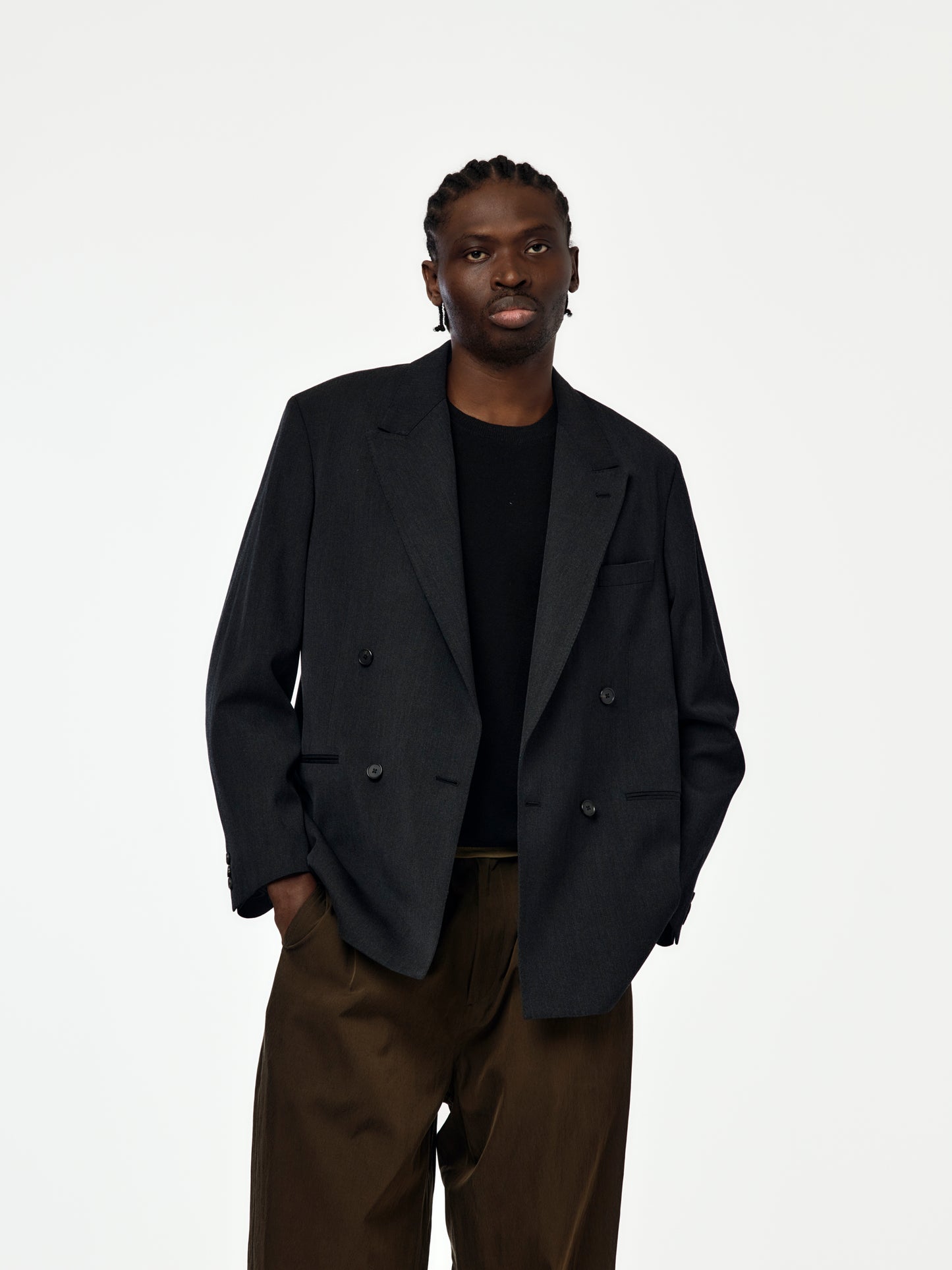Wool Double Breasted Jacket (Charcoal) SIS