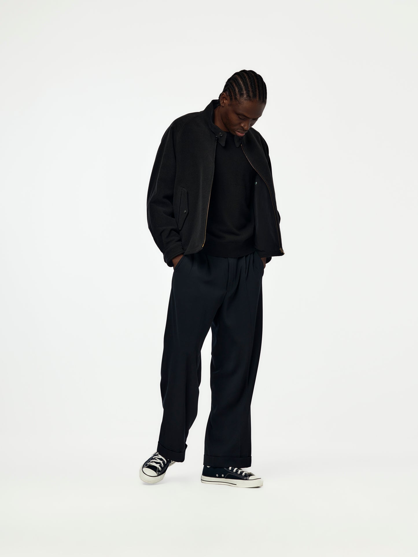 Wool Wide Tapered Trousers (Navy) SIS