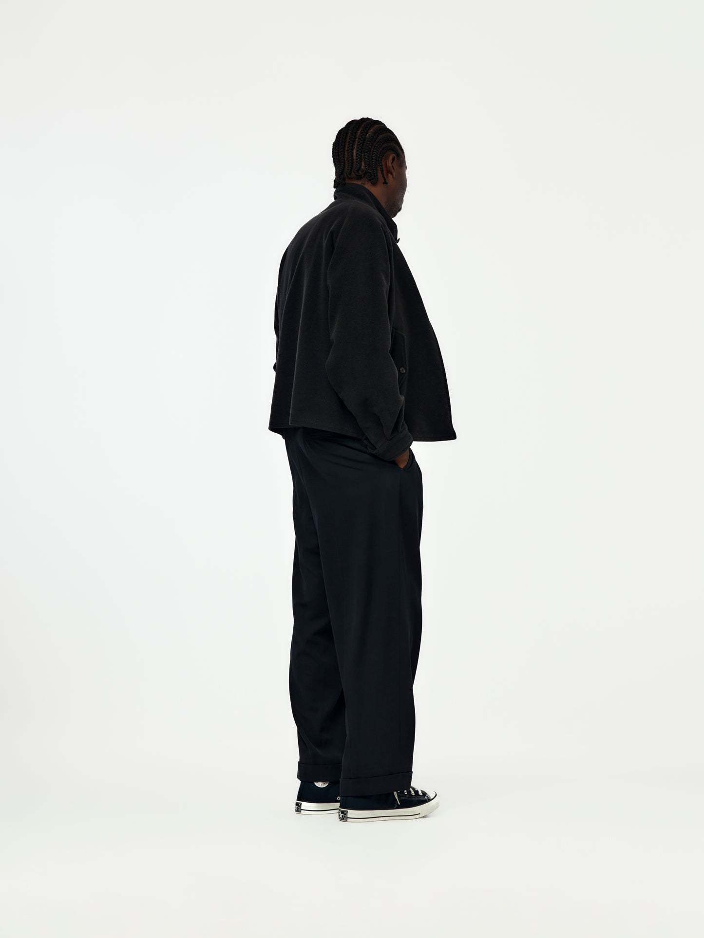Wool Wide Tapered Trousers (Navy) SIS