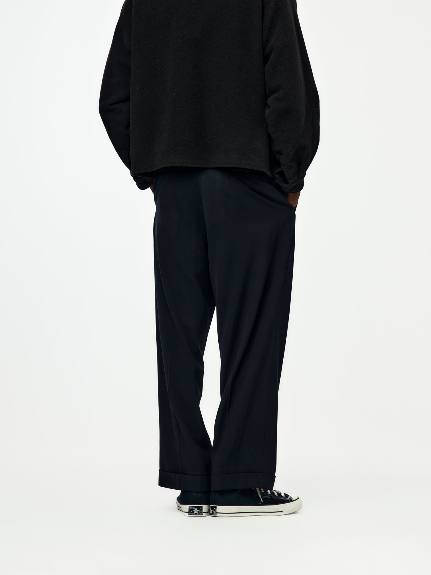 Wool Wide Tapered Trousers (Navy) SIS