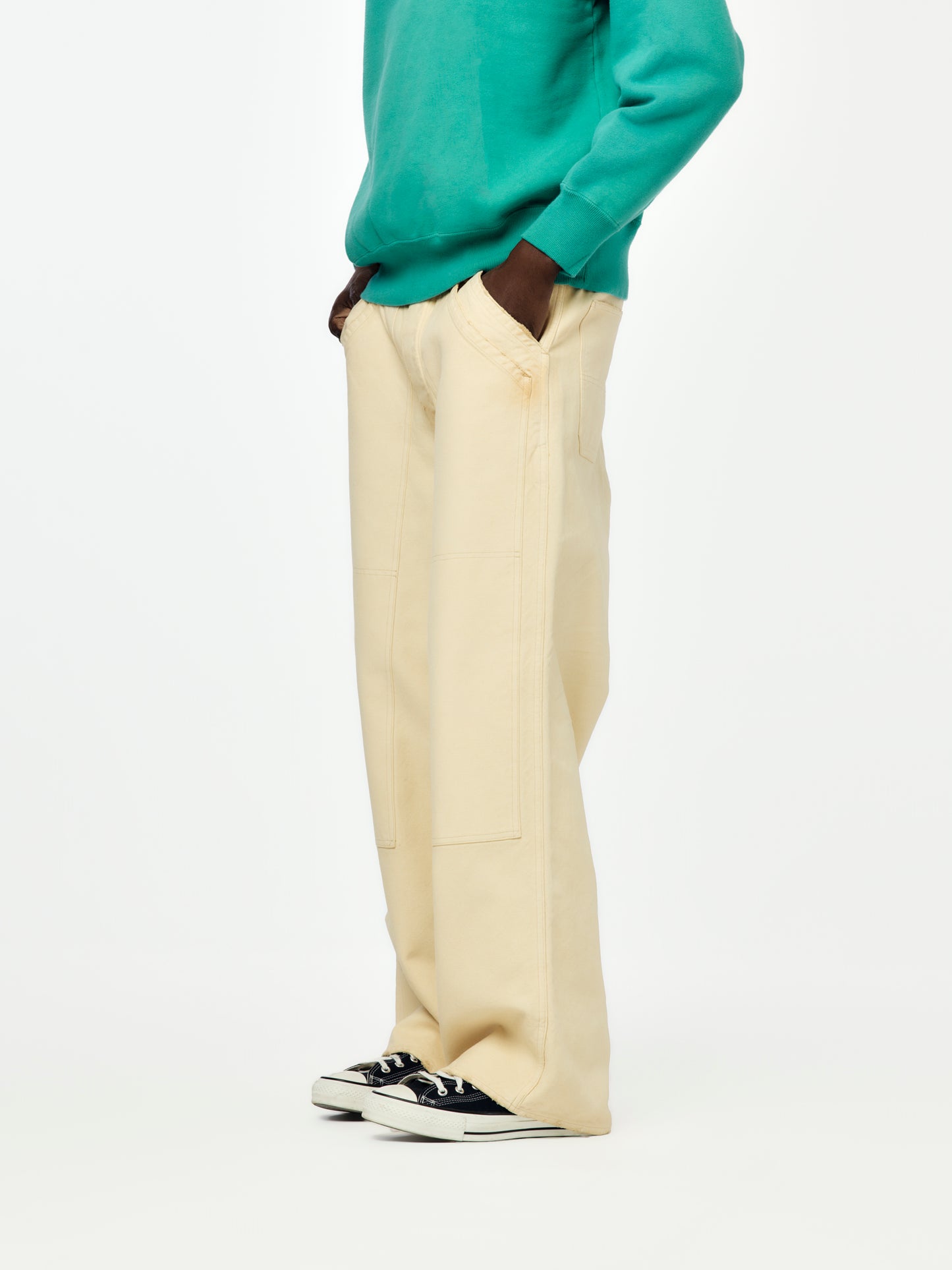 Vintage Silk Hemp Double Knee Pants (Beige) SIS