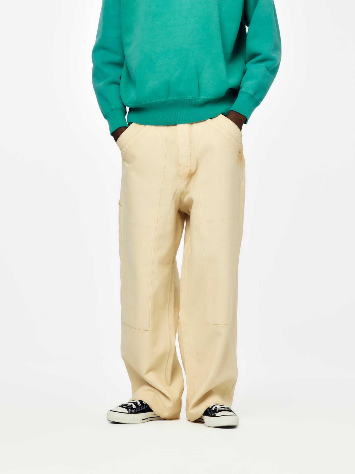 Vintage Silk Hemp Double Knee Pants (Beige) SIS