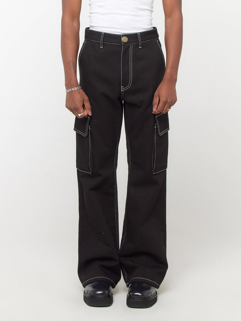 Contrast Stitch Cargo Pants (Black)30169980764237