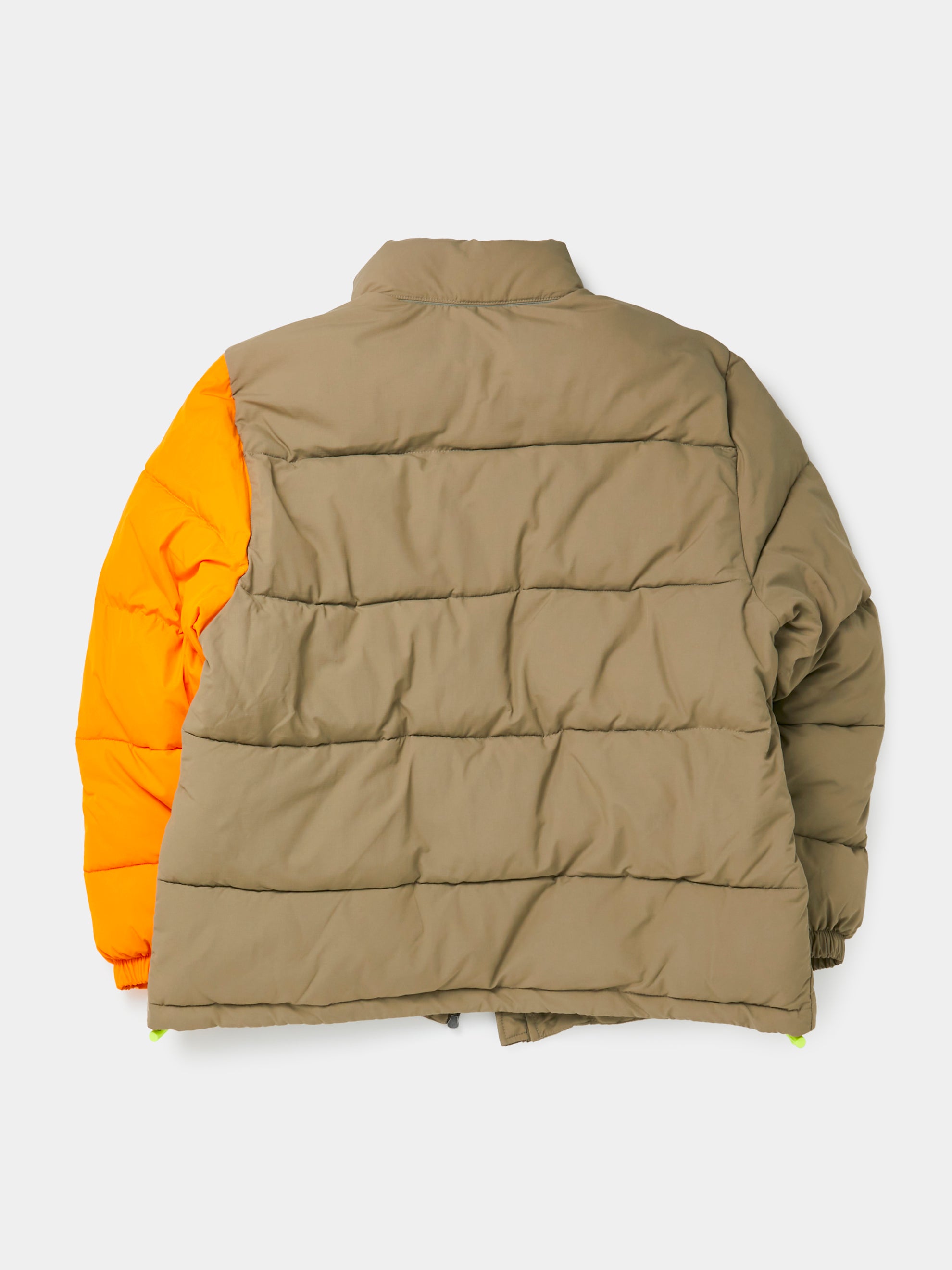 Contrast Sleeve Puffer Jacket (Khaki/Orange)