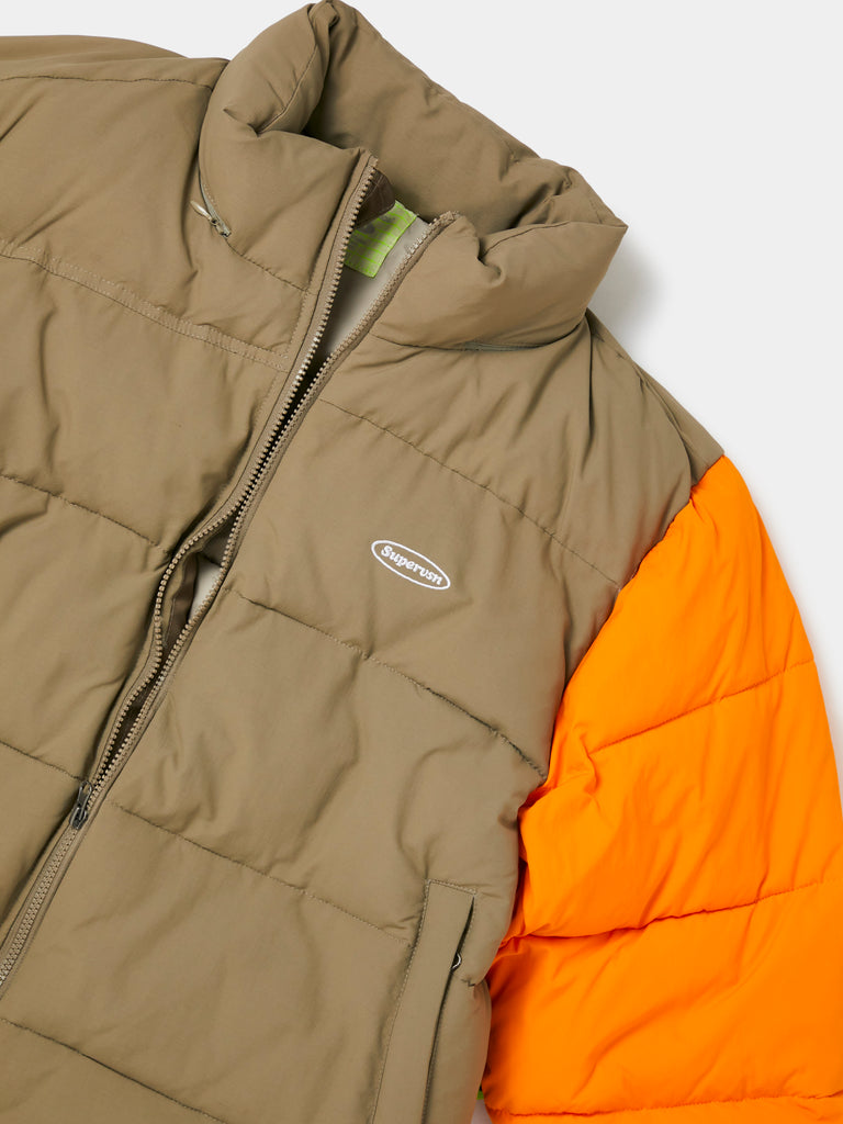 Contrast Sleeve Puffer Jacket (Khaki/Orange)30524682502221