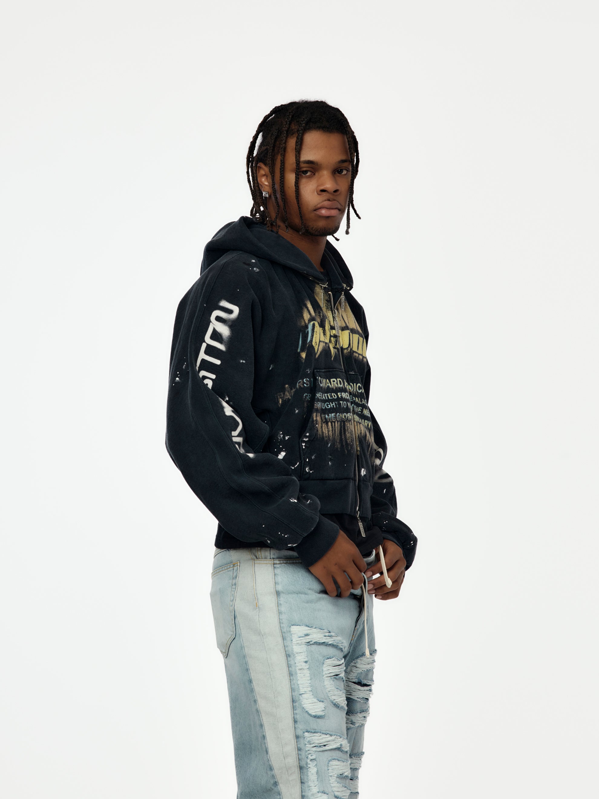 RRR123 Radical Paper Rose Zip Hoodie (Mechanic Black) - UNION LOS