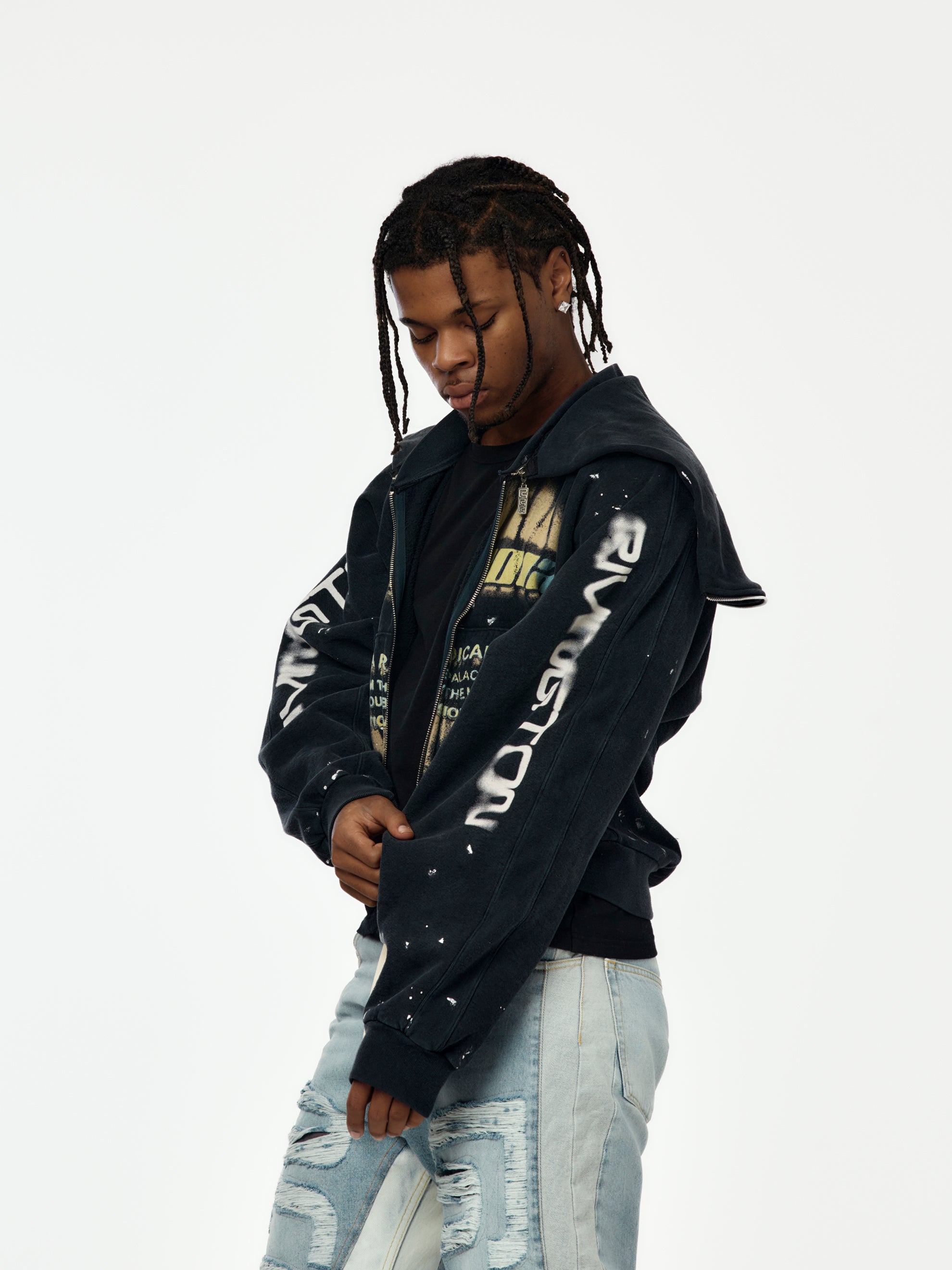 RRR123 Radical Paper Rose Zip Hoodie (Mechanic Black) - UNION LOS