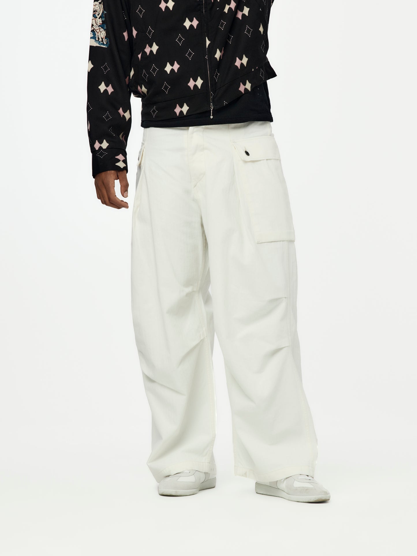 Herringbone JUMBO MONKEY Pants (White)
